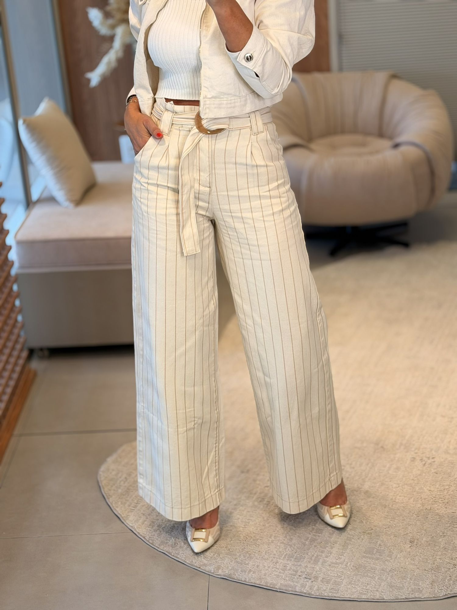 Calça Lez a Lez Sarja Wide Leg Cintura Alta 0212