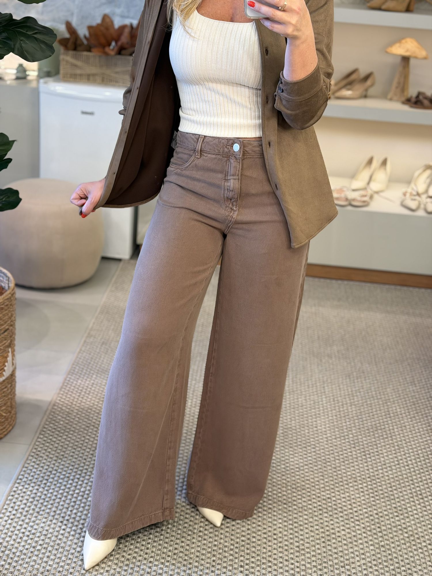 Calça Monnari Wide Leg Marrom Bear 2601 