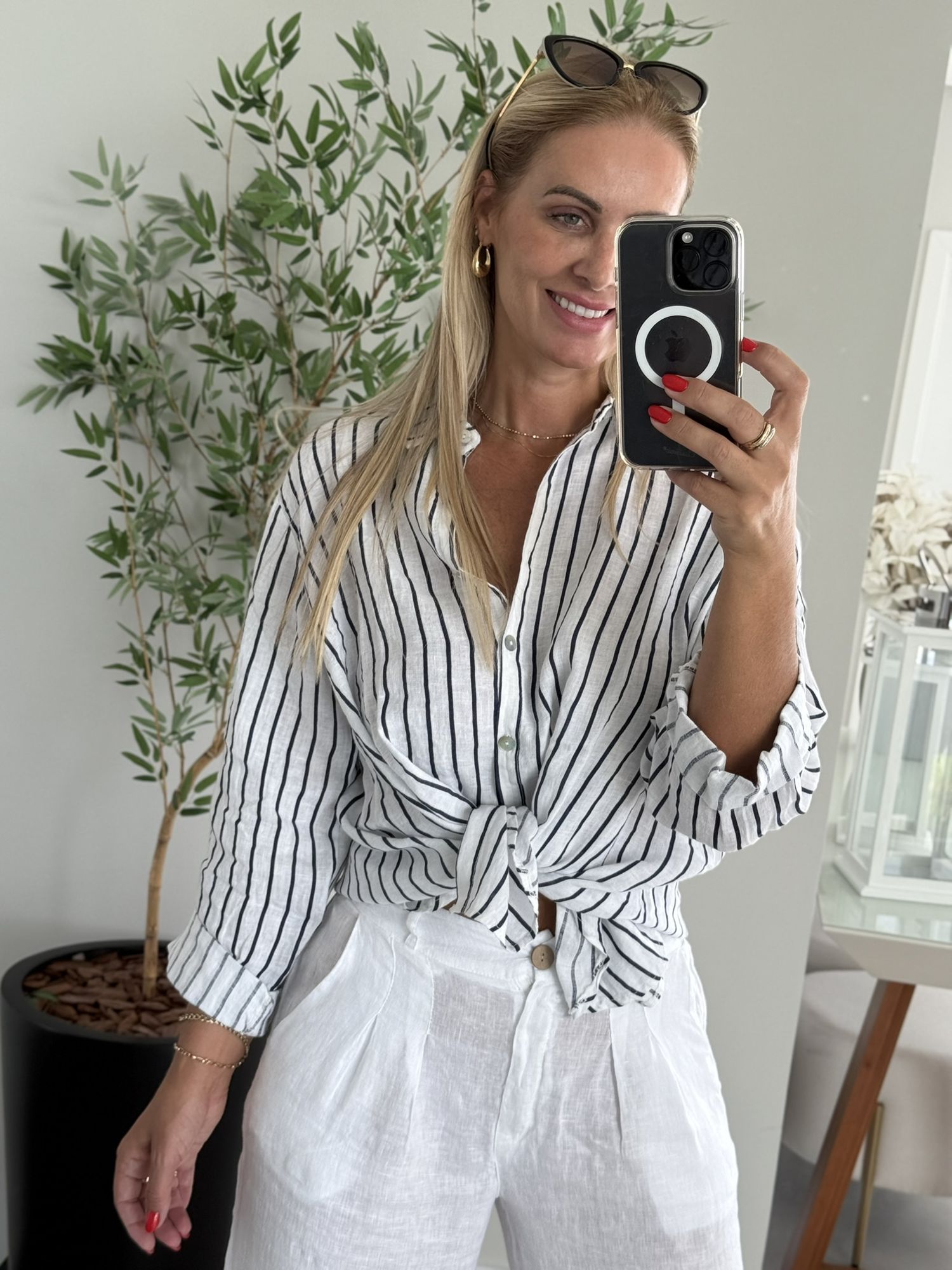Camisa Listrada Em Linho 100% Italiano 