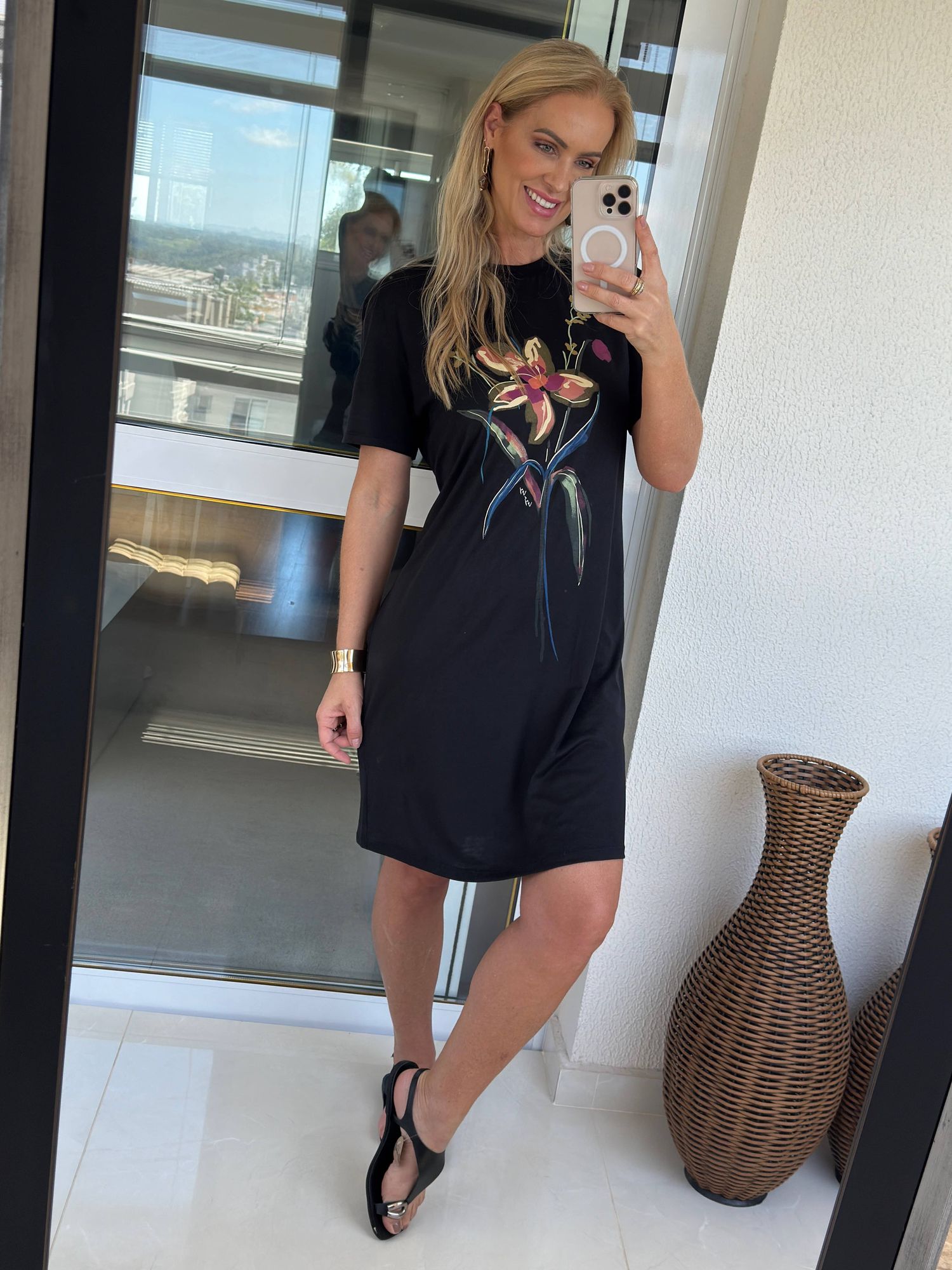 Vestido Lez a Lez Curto Com Estampa E Amarração Preto 1310