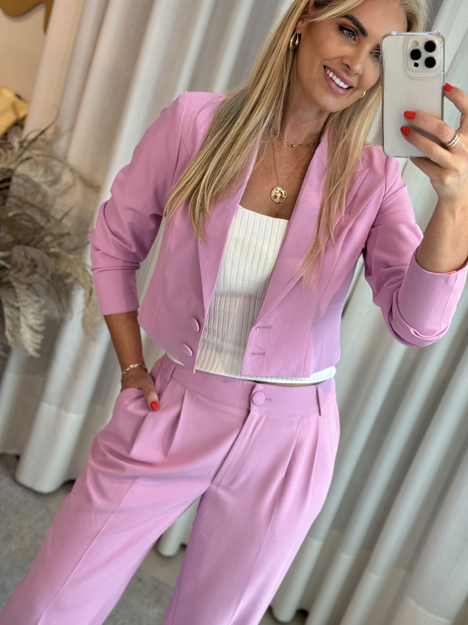 Blazer Manga Longa Cropped Alfaiataria Lilas
