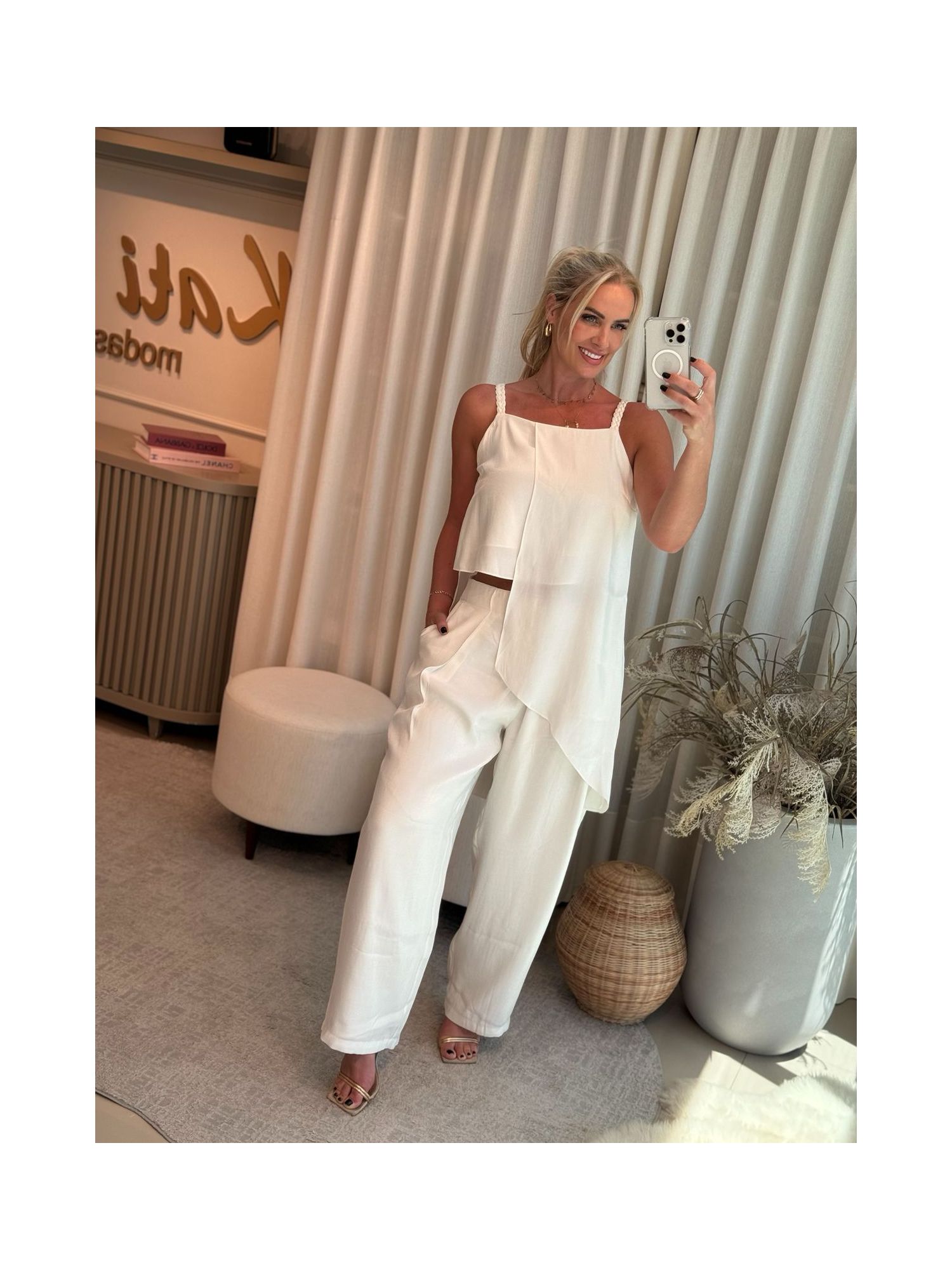 Calça Reta Maria.Valentina De Cós Alto Off White 
