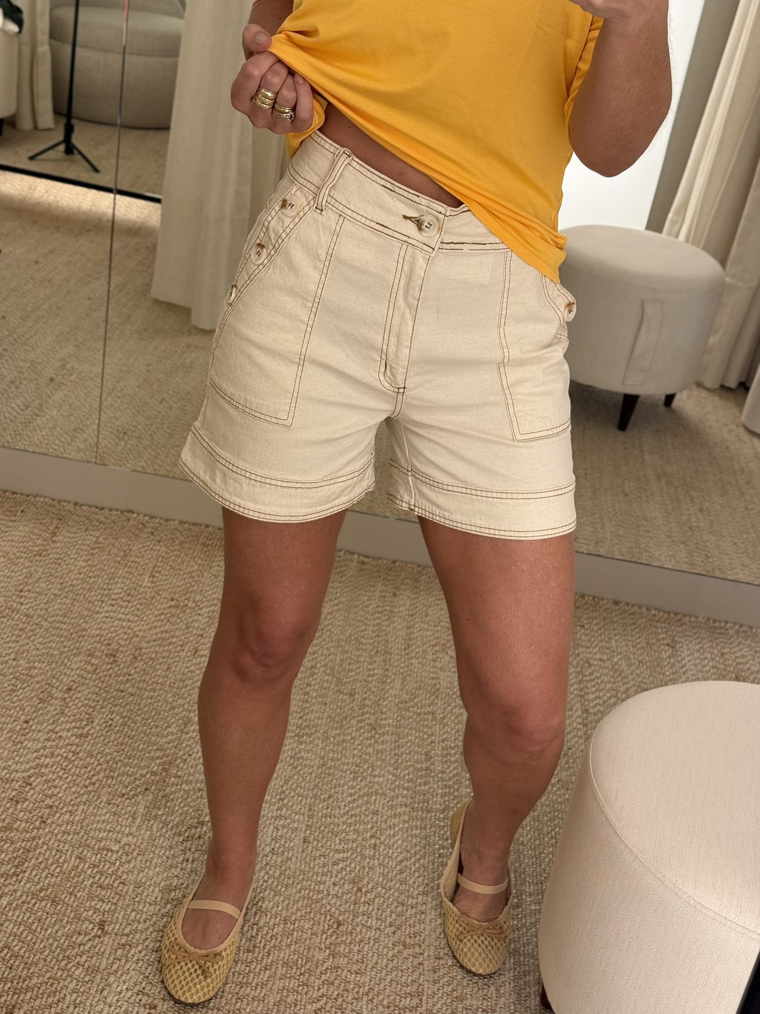 Shorts Lez a Lez Mom De Cintura Alta Em Sarja E Linho 2309