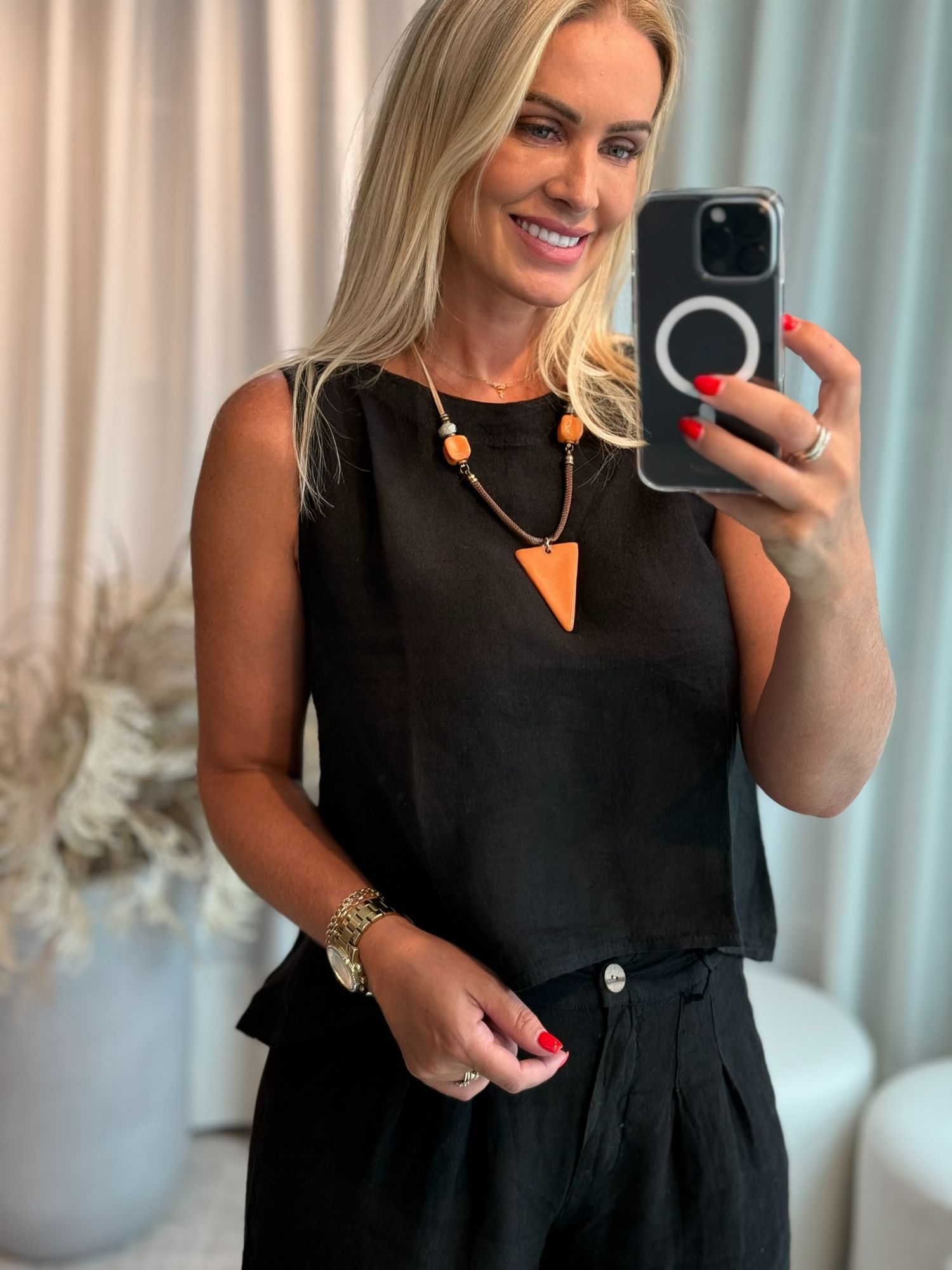 Regata Lisa Mullet De Linho 100% Italiano Preto
