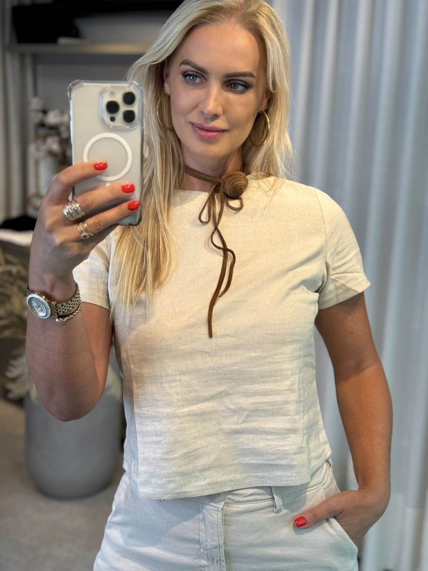 T-shirt Vanews De Linho Bege