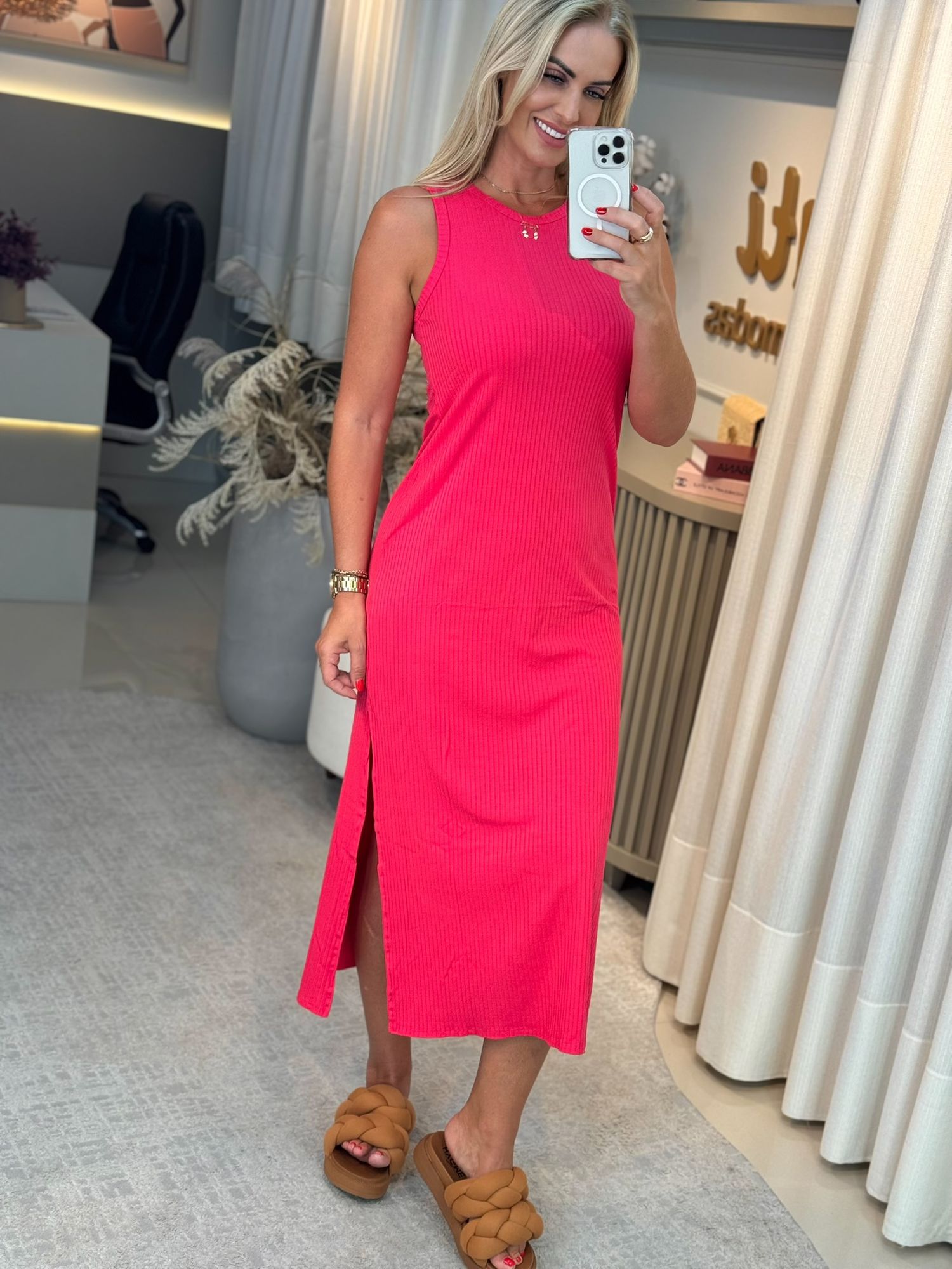 Vestido Youbasic Canelado Zurique Rosa Pink 