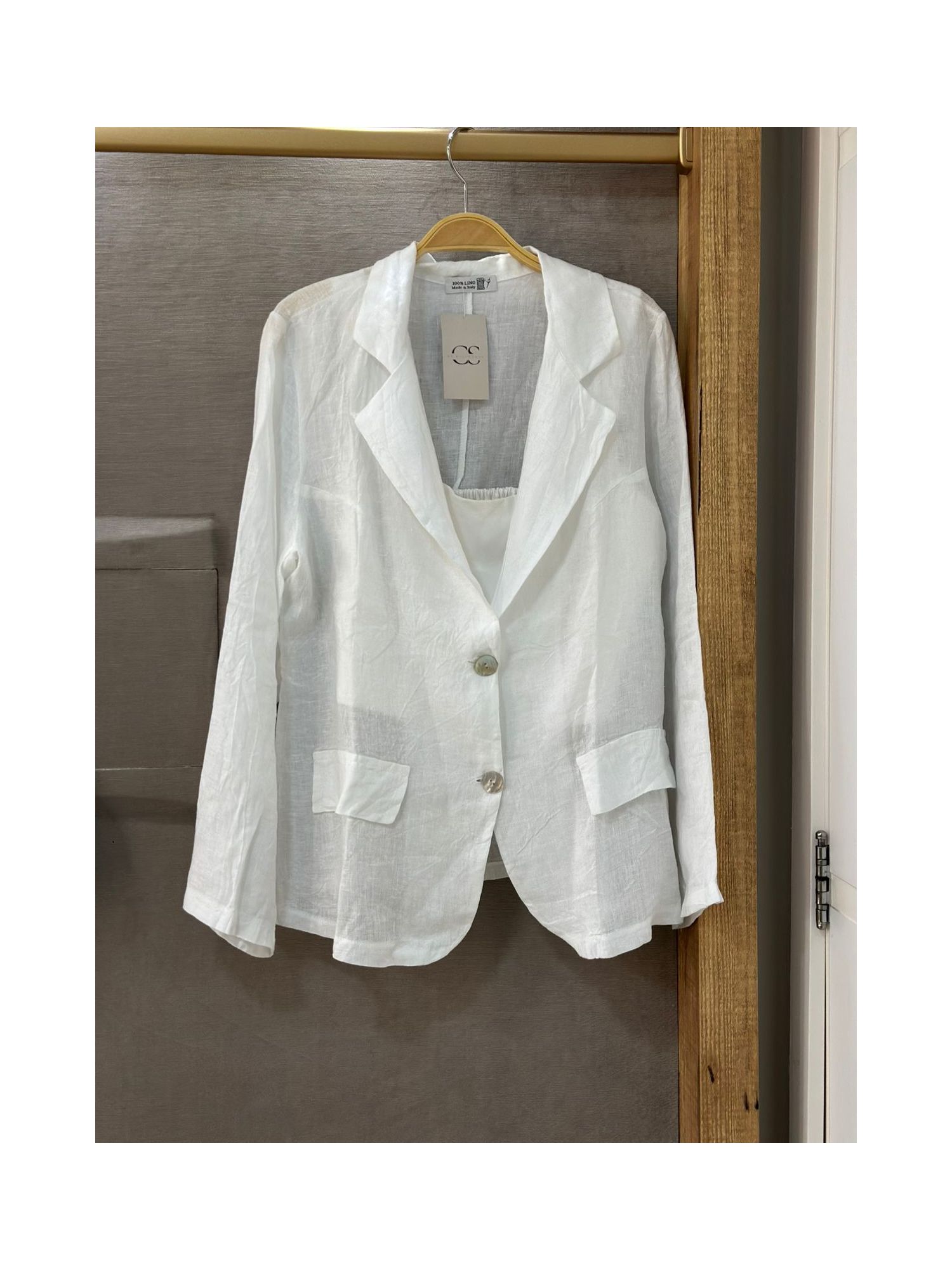Blazer Com Botão Em Linho 100% Italiano Off White 