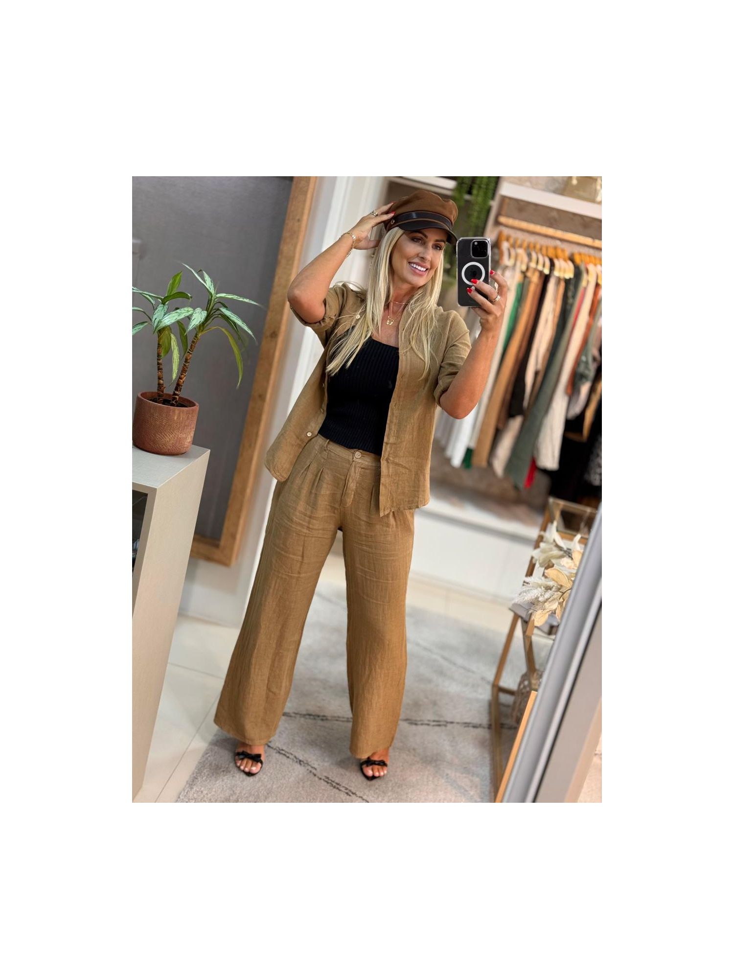 Calça De Linho 100% Italiano Cris Caramelo
