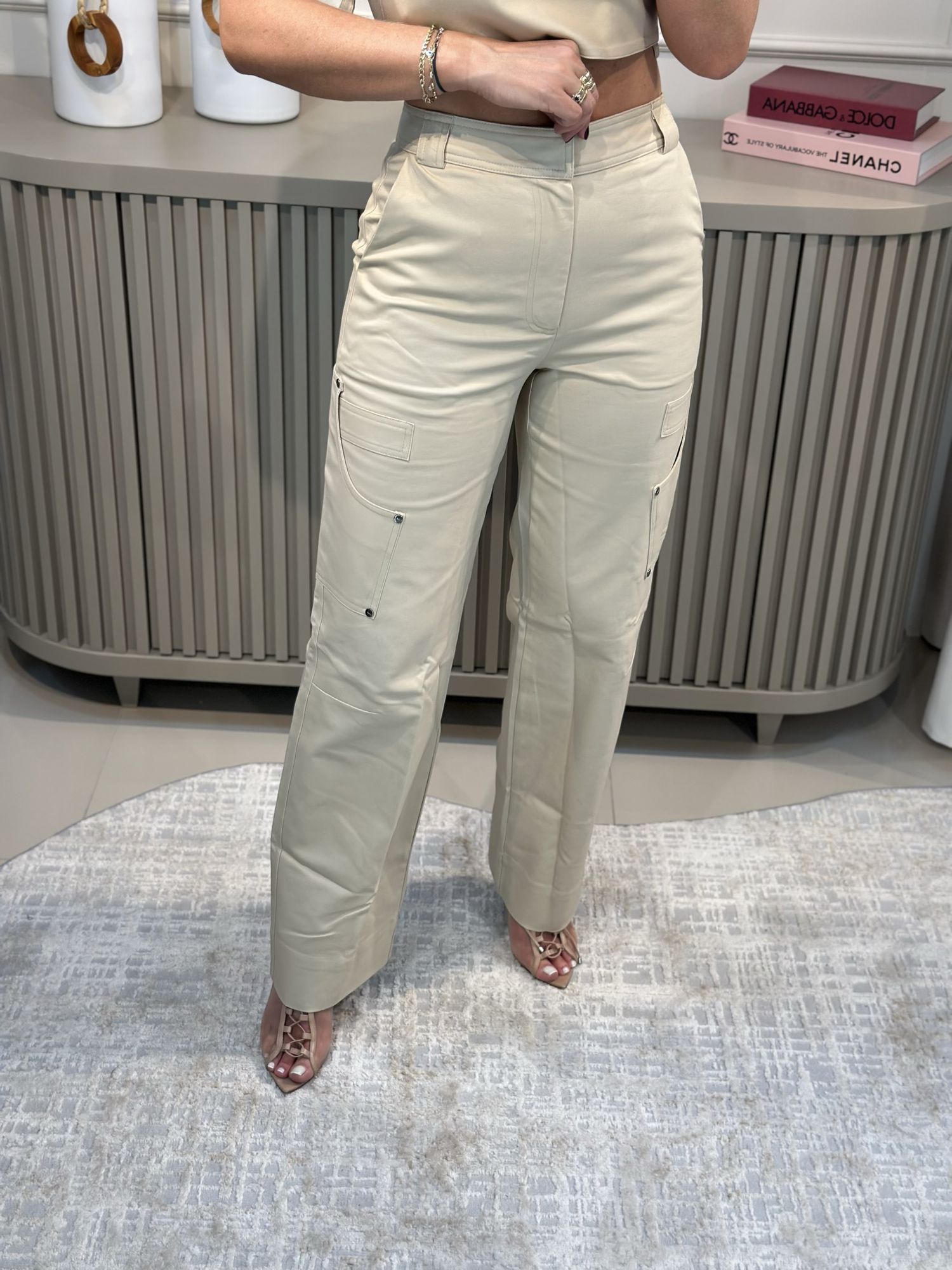 Calça Cargo Morena Rosa Com Cós Alto 