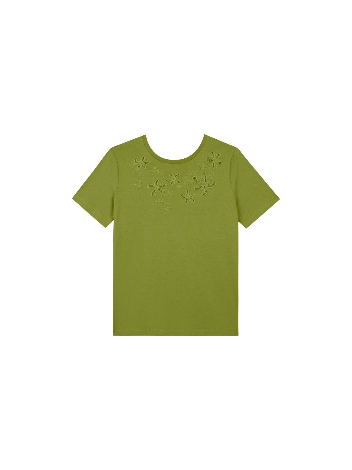 T-shirt Lez a Lez De Algodão Com Bordados Vazados Verde Abacate 2110 