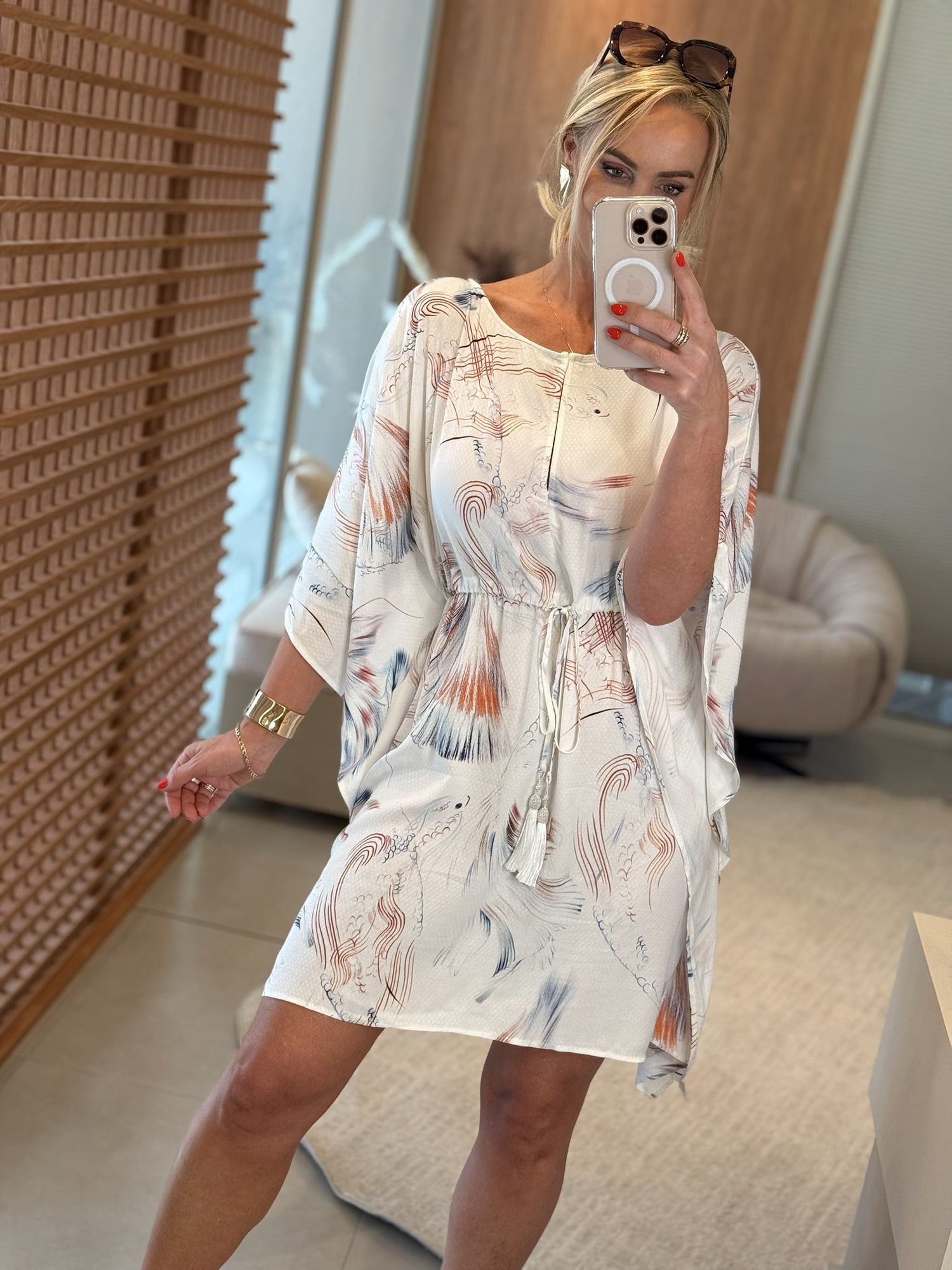 Vestido Lez a Lez Estampado Com Amarração E Mangas Amplas 1311