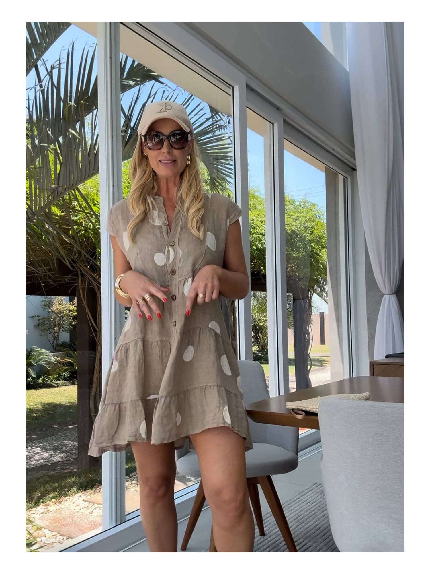 Vestido MS 100% Linho Italiano Poa Caramelo Olivia 1911