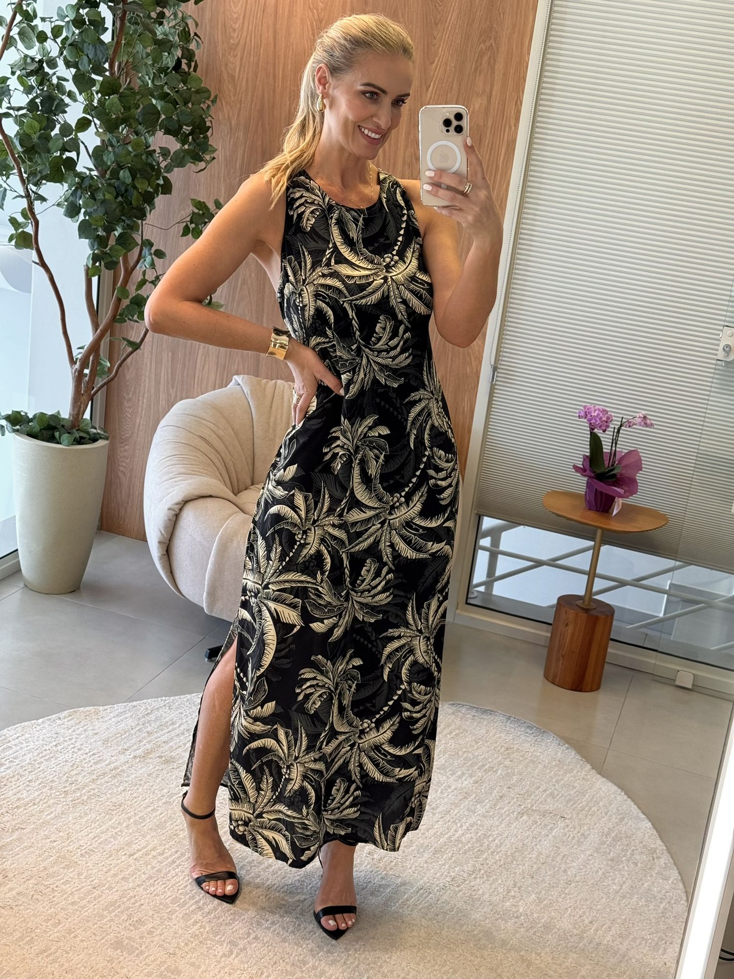 Vestido Lez a Lez Estampado Com Alças Cruzadas Nas Costas Preto 0512