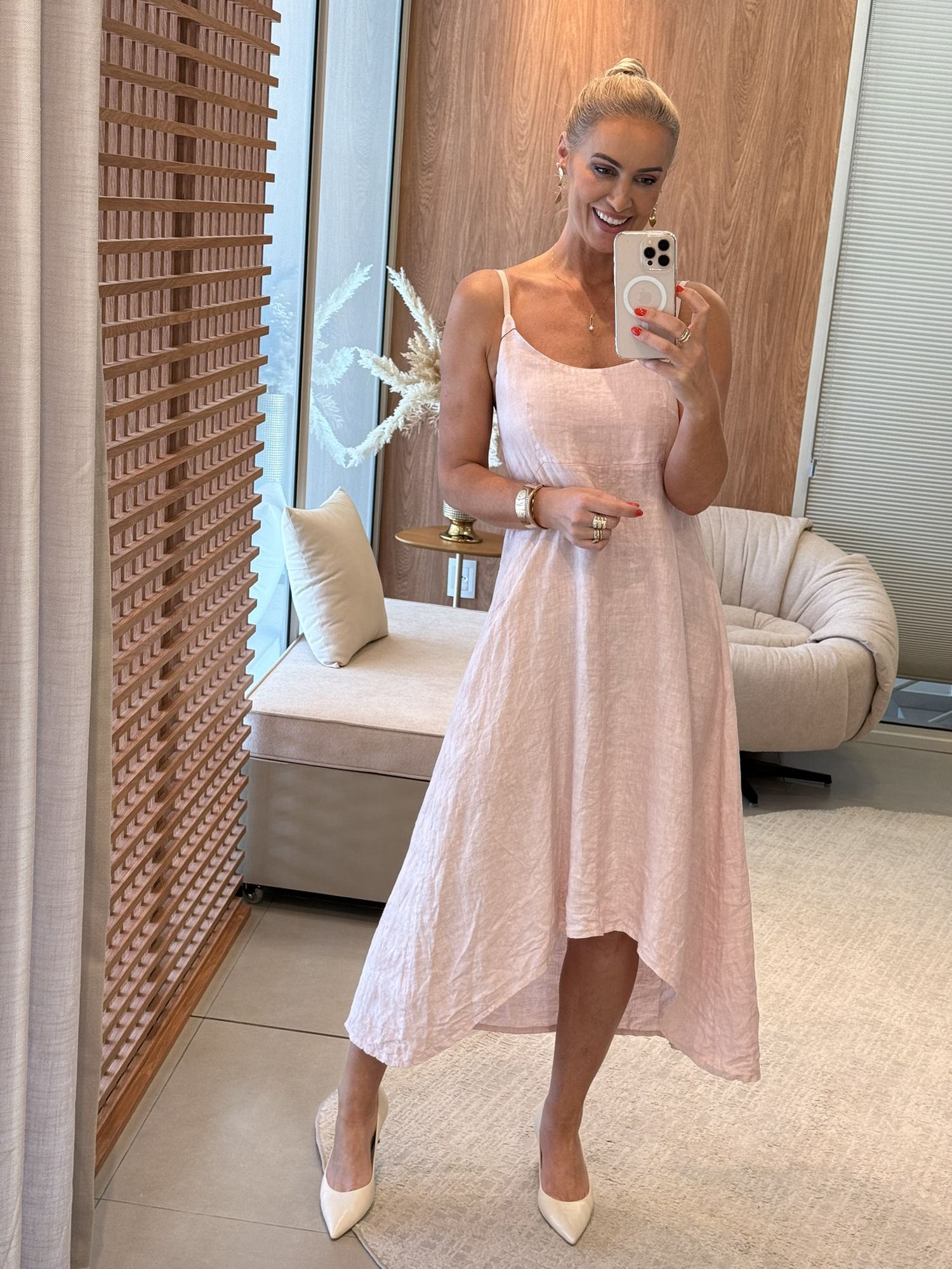 Vestido MS 100% Linho Italiano Mullet Rosa Claro 1911