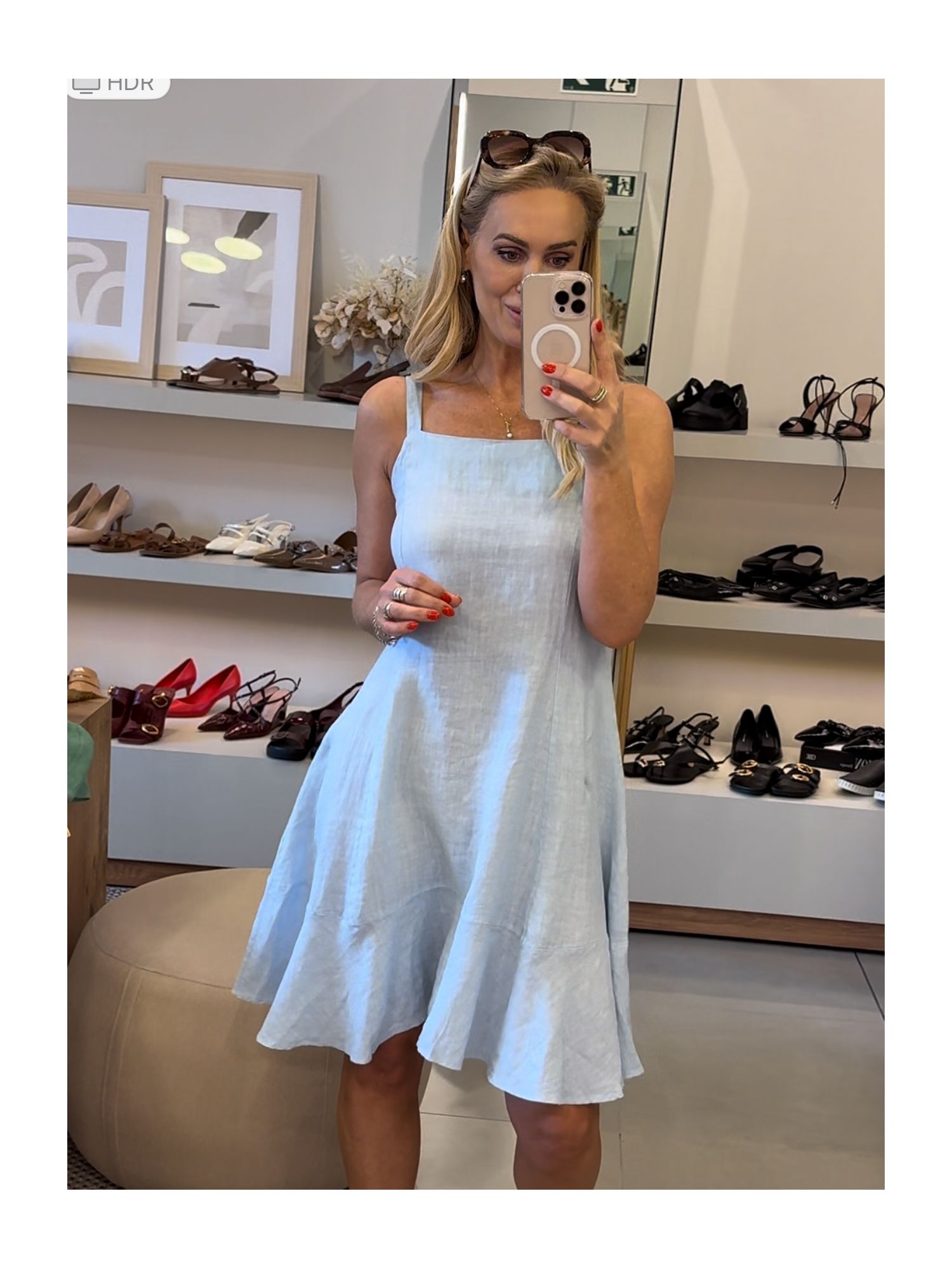 Vestido MS 100% Linho Italiano Com Alças Alice Azul Claro 1411 