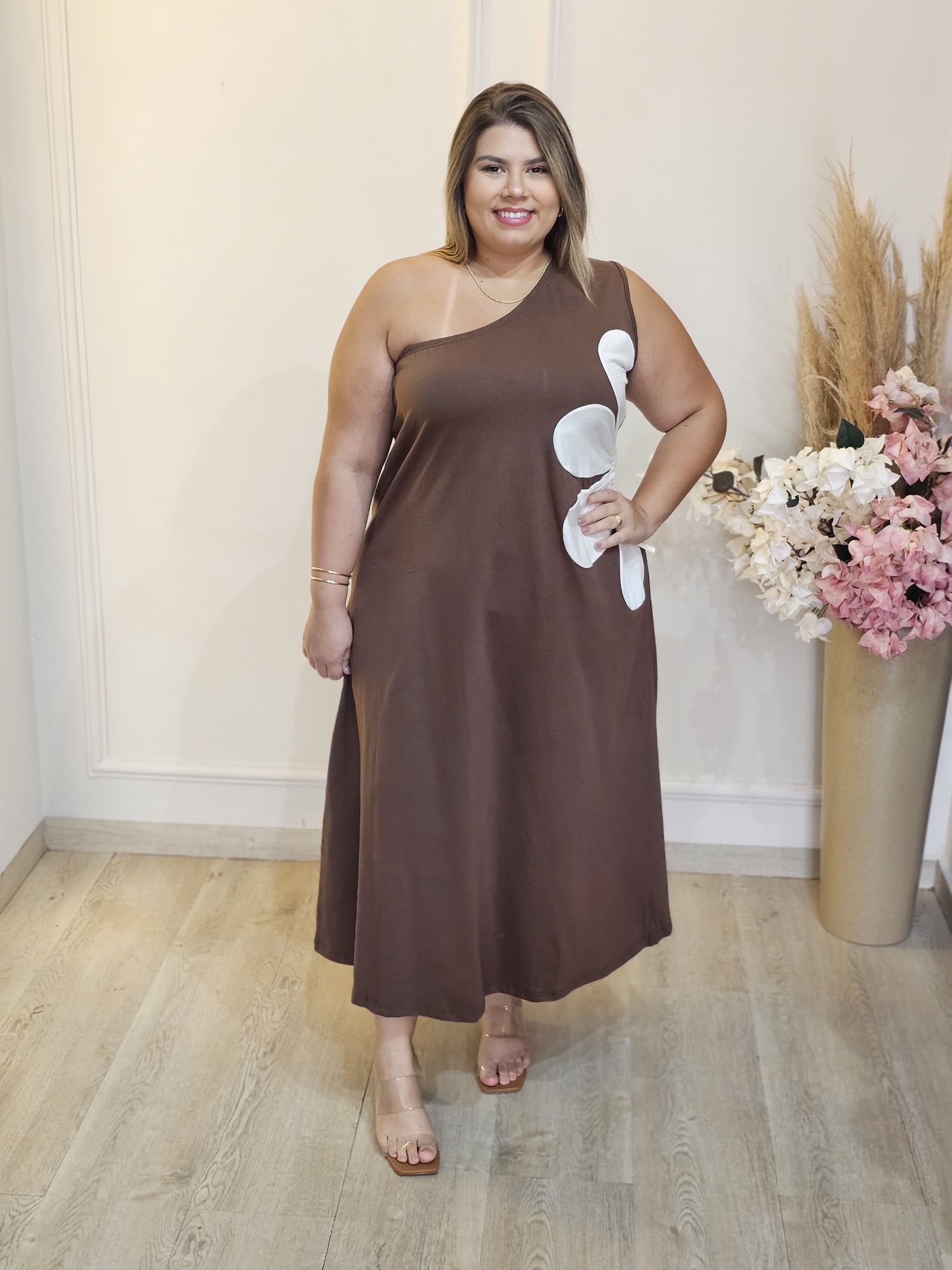VESTIDO BELLA FLOR NULA MANGA MARRON - 33333333517... - Érika Araújo Store
