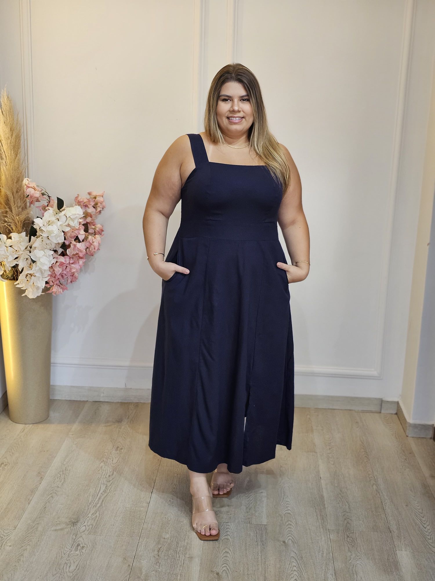 VESTIDO ALÇA LINHO AZUL MARINHO - 3333333352186 - Érika Araújo Store