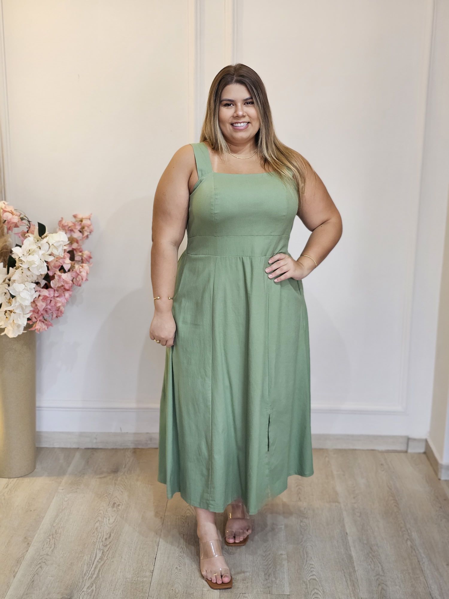 VESTIDO ALÇA LINHO PISTACHE - 3333333348332 - Érika Araújo Store