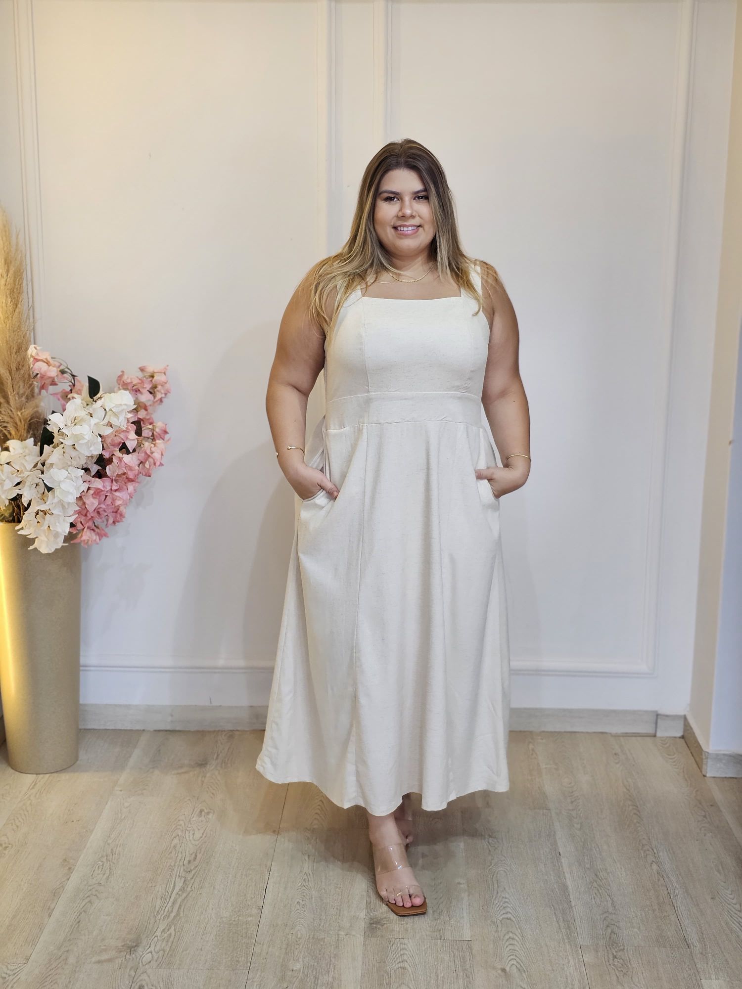 VESTIDO ALÇA LINHO CRU - 3333333352261 - Érika Araújo Store