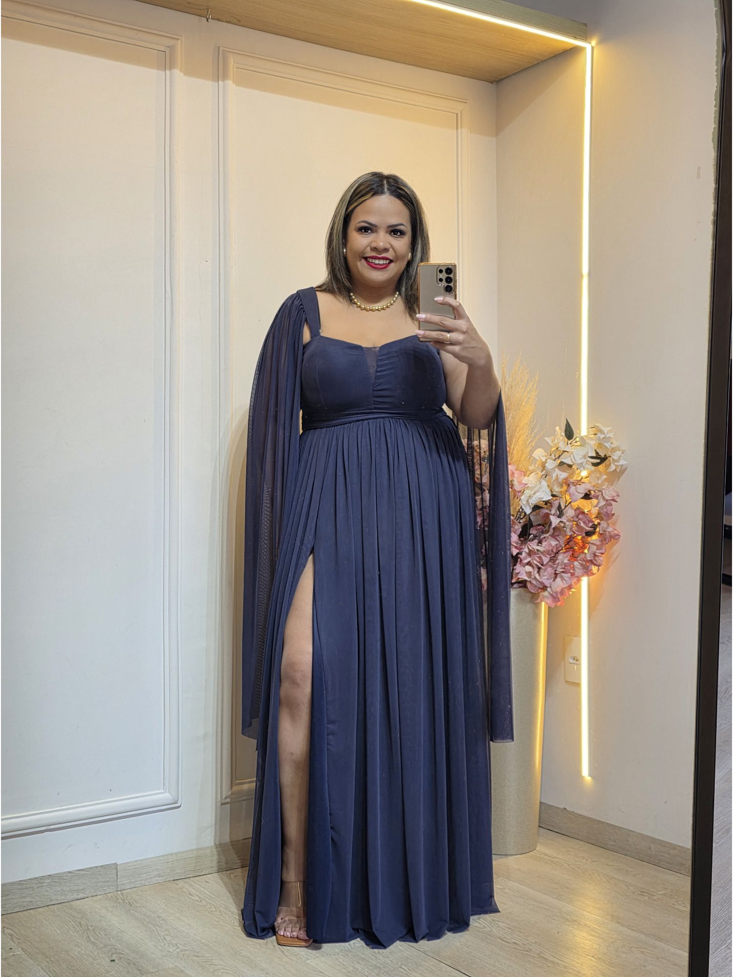 VESTIDO DE FESTA LONGO GLAMOUR AZUL MARINHO - 3333... - Érika Araújo Store