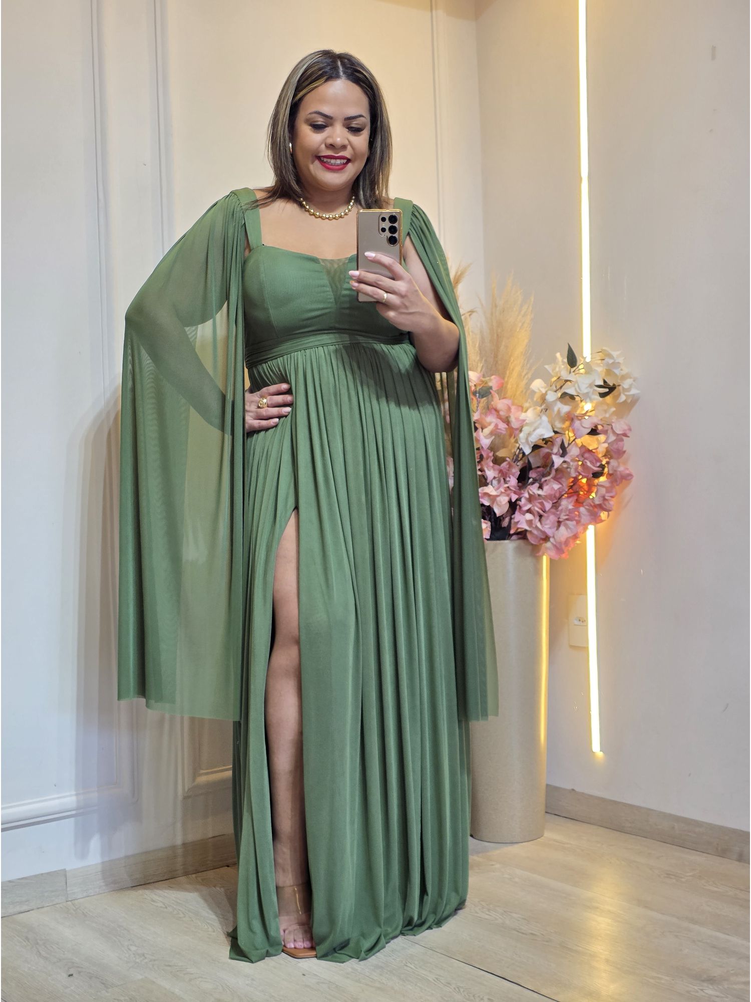 VESTIDO DE FESTA LONGO GLAMOUR VERDE MILITAR - 333... - Érika Araújo Store