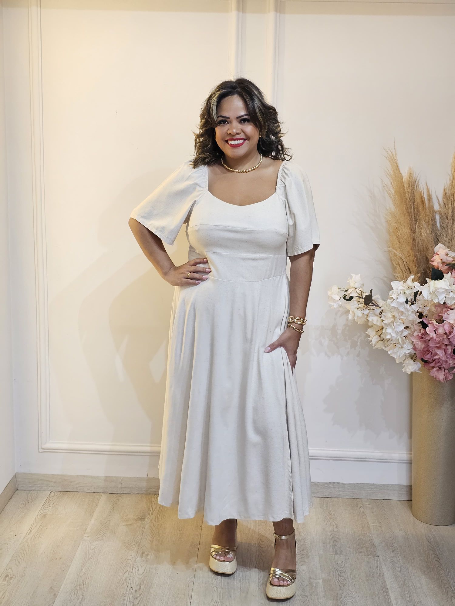 VESTIDO LINHO JULIA - CRU - Érika Araújo Store
