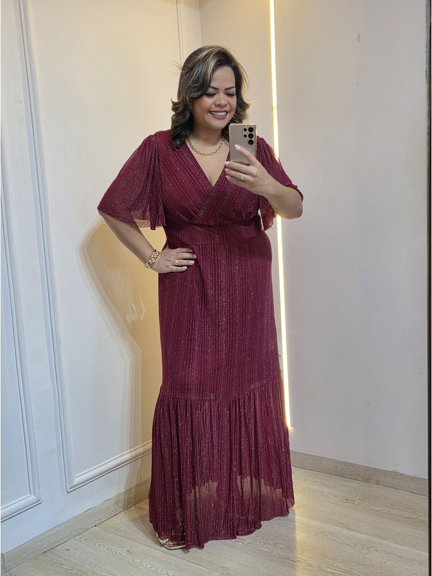 VESTIDO ELLEGANCE EM TULE - MARSALA BRILHO - Érika Araújo Store