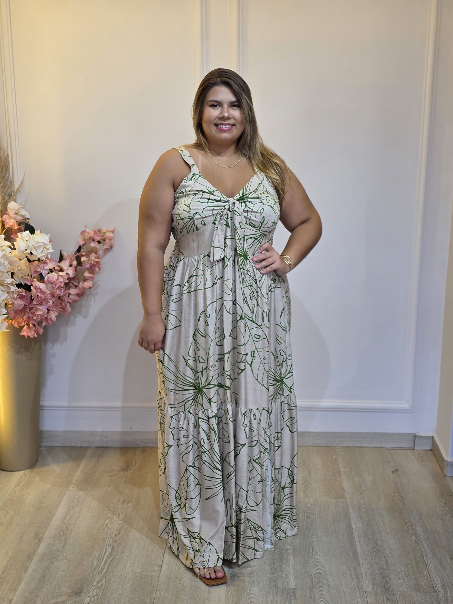 VESTIDO ZOE BEGE/VERDE - 132061 - Érika Araújo Store