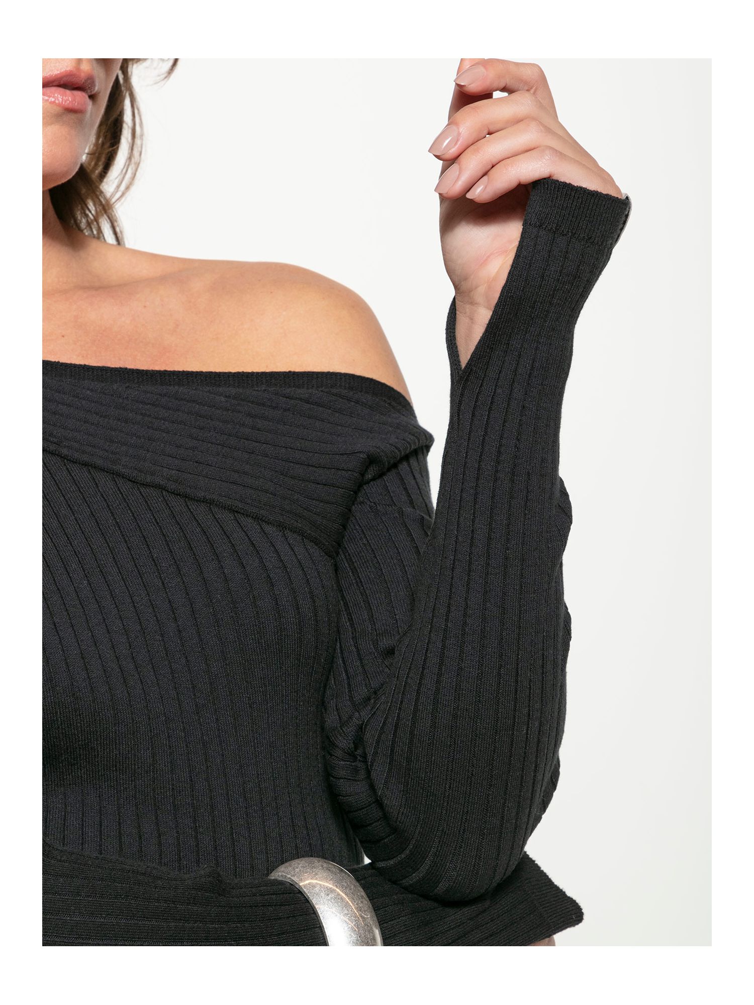 Blusa Biamar Canelada De Ombro Único Preto 1707 