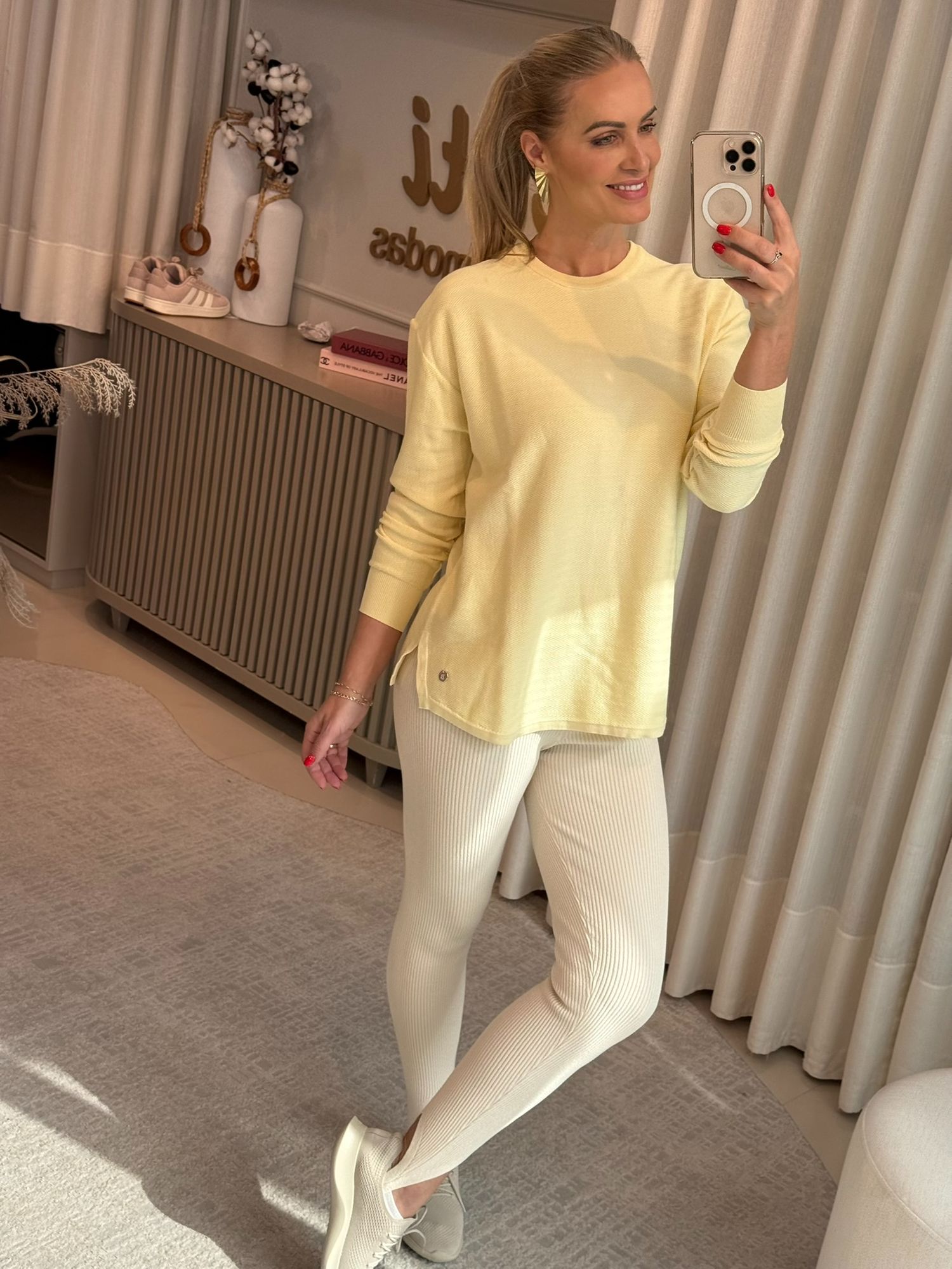Blusa Biamar Alongada Em Algodão Com Fendas Amarelo 1507 