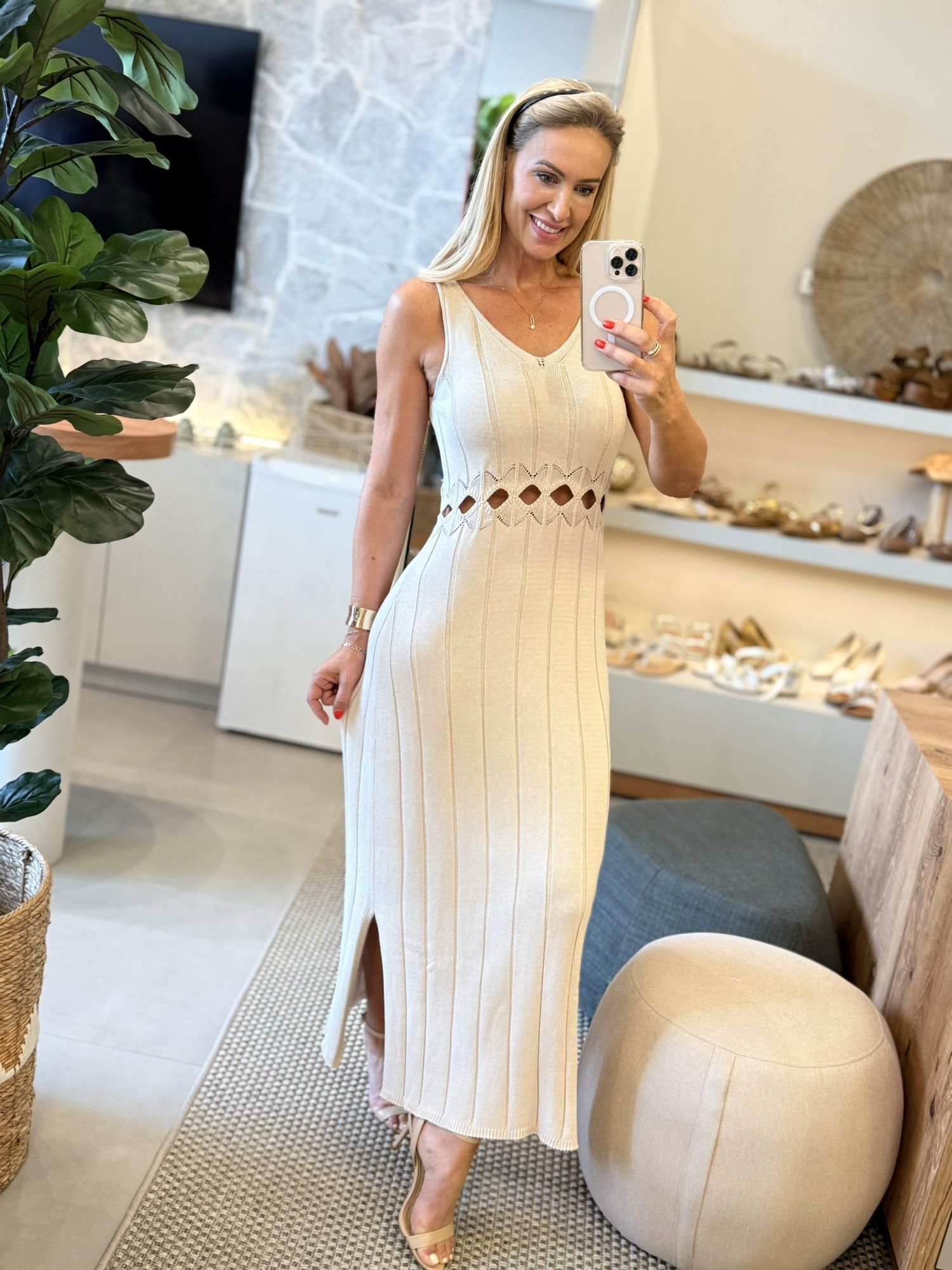 Vestido Le Bongã Tricô Regata Bege 0112