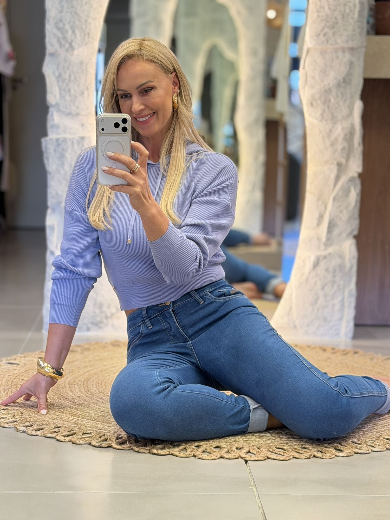 Blusa Abenção Cropped Com Capuz Azul Claro 0601