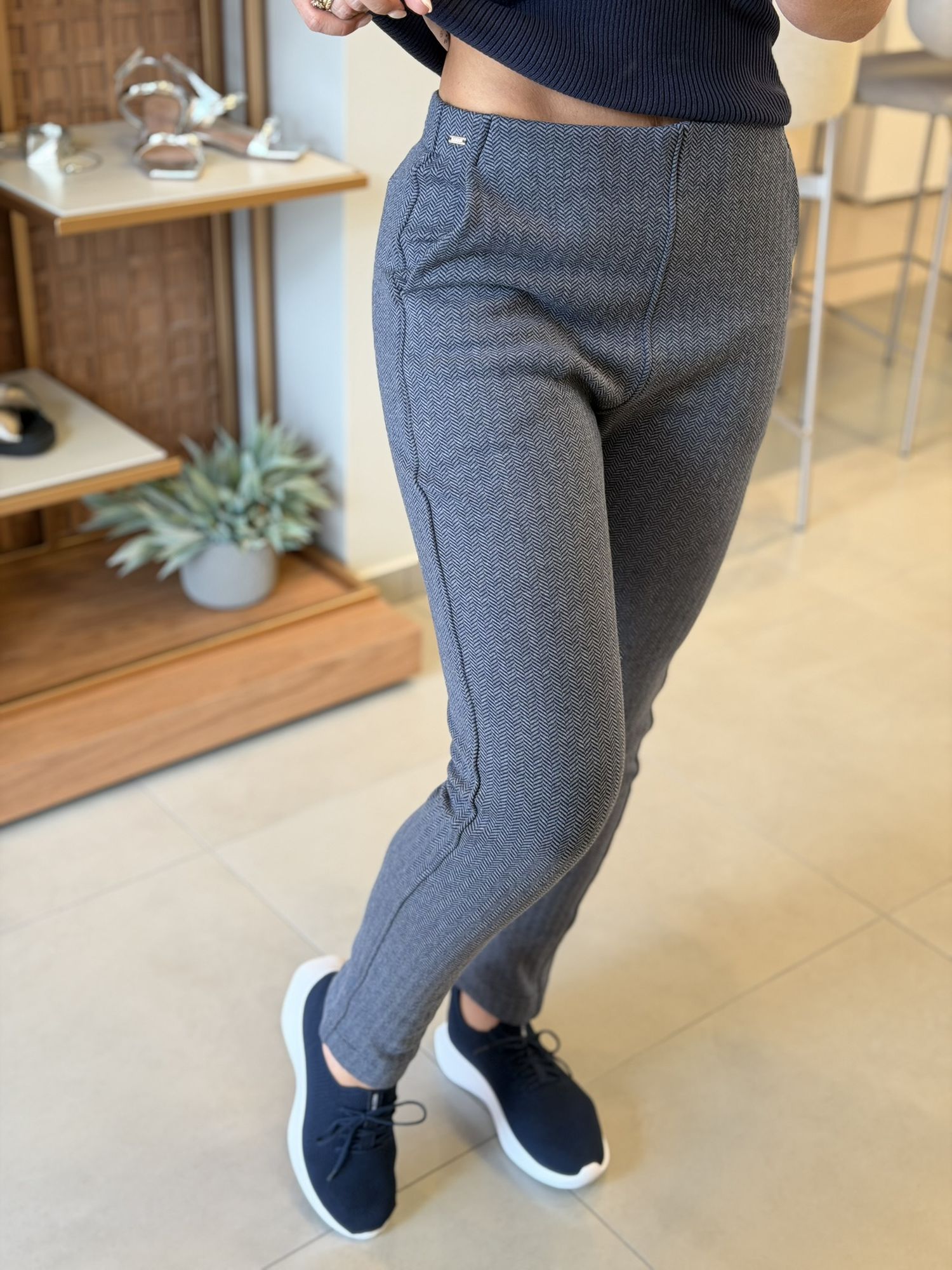 Calça Biamar Com Xadrez e Bolsos Faca Cinza 0801