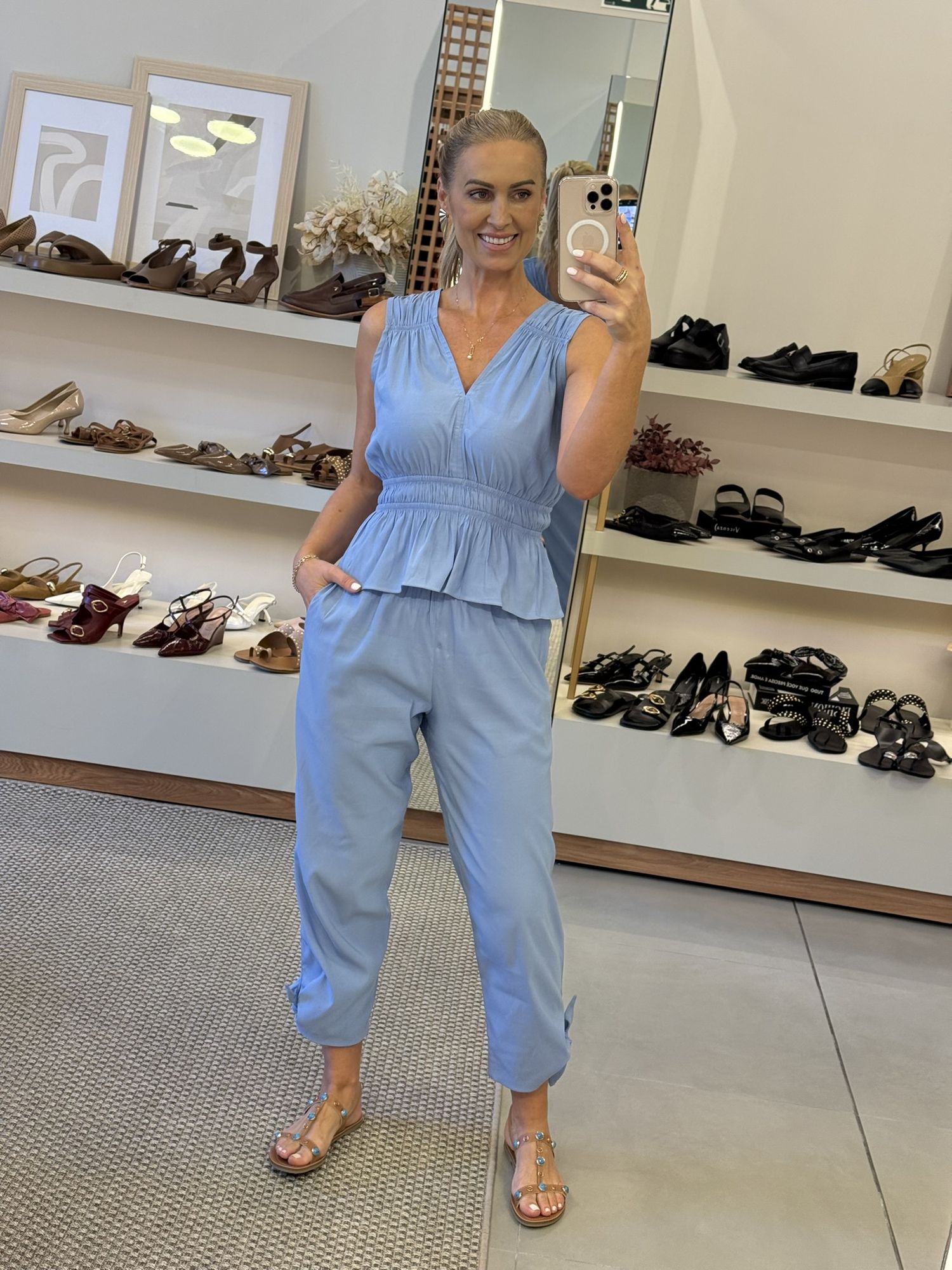 Conjunto Le bongã Com Regata Franzido e Calça Azul Claro 0611 