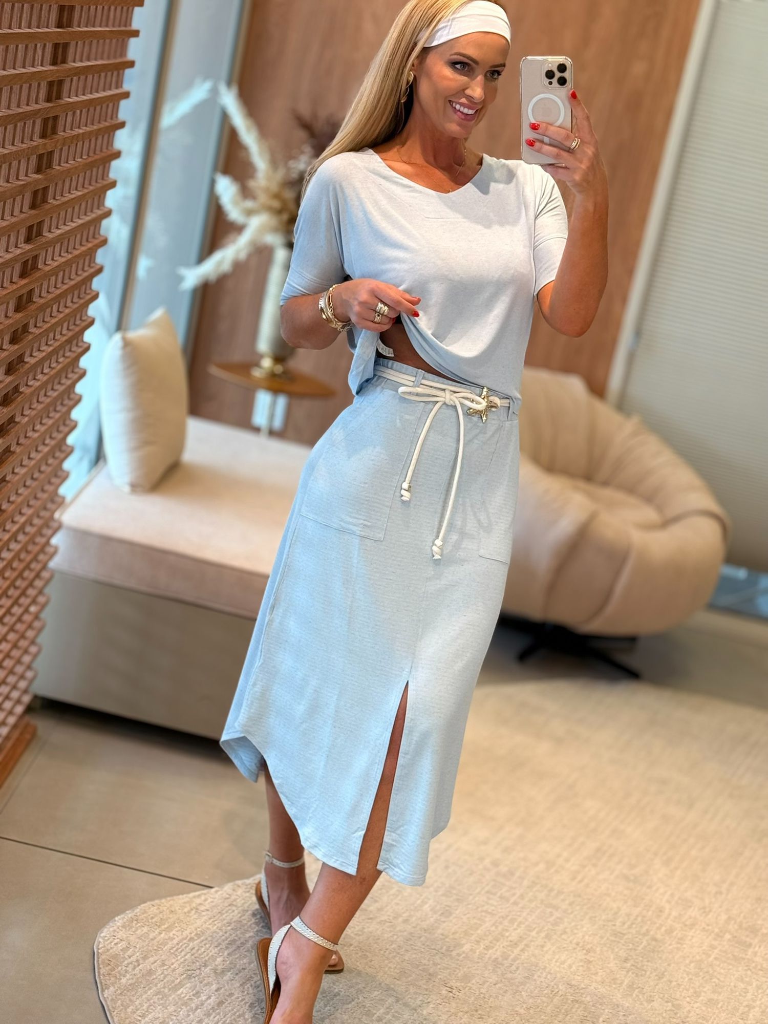 Conjunto Iconica Blusa E Saia Azul Claro 1711 