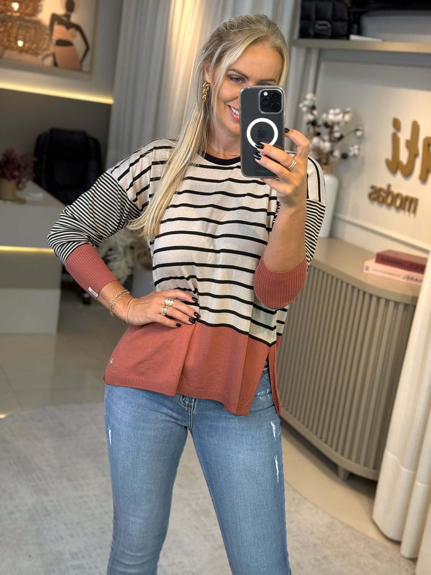 Blusa Abenção Mullet Listrada Marrom