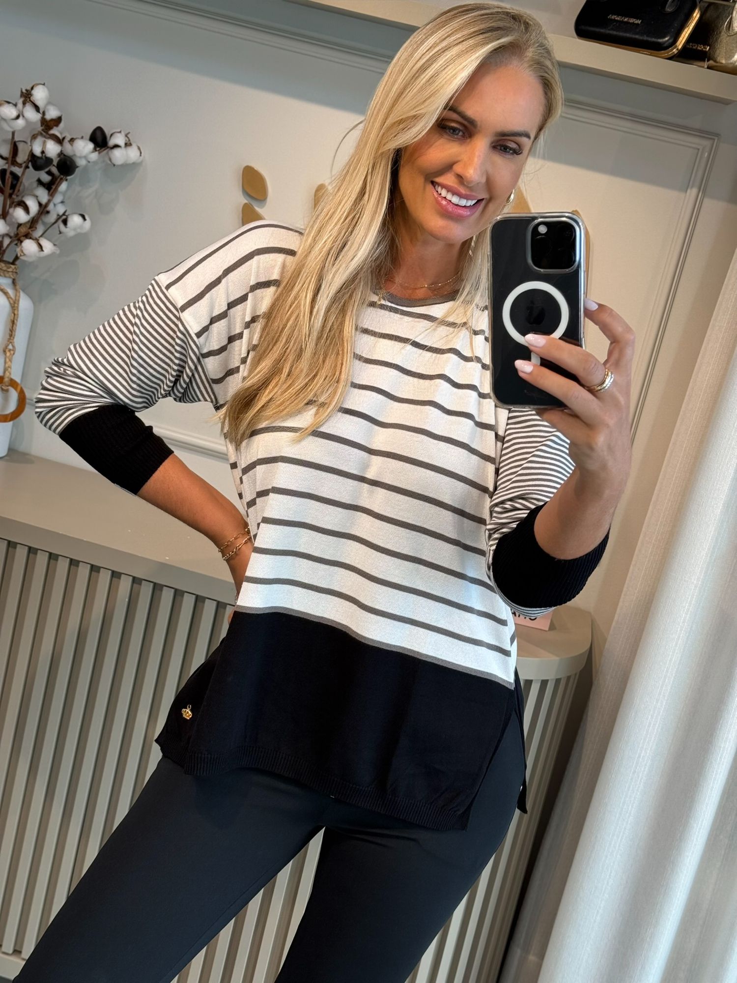 Blusa Abenção Mullet Listrada Preto