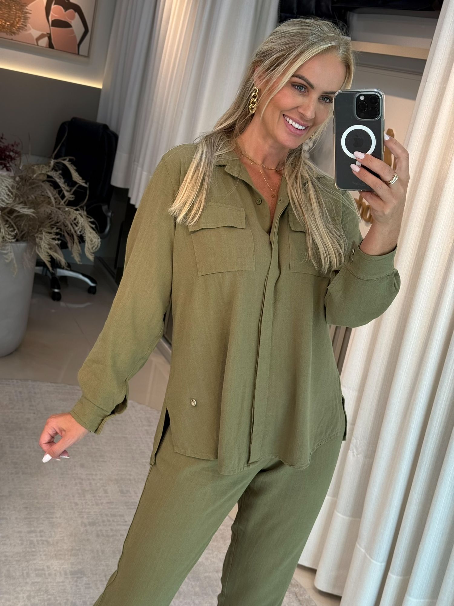 Camisa Biamar Em Viscolinho Verde 