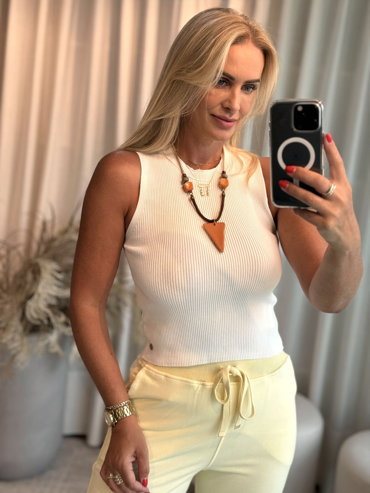 Regata Biamar Canelada Com Gola Off White 