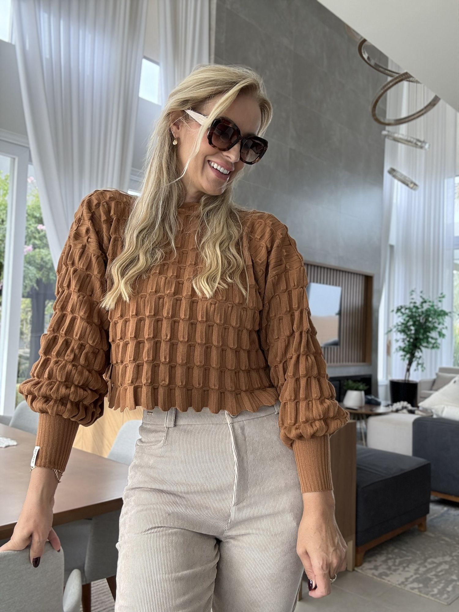 Blusa Biamar Em Ponto Laka Caramelo