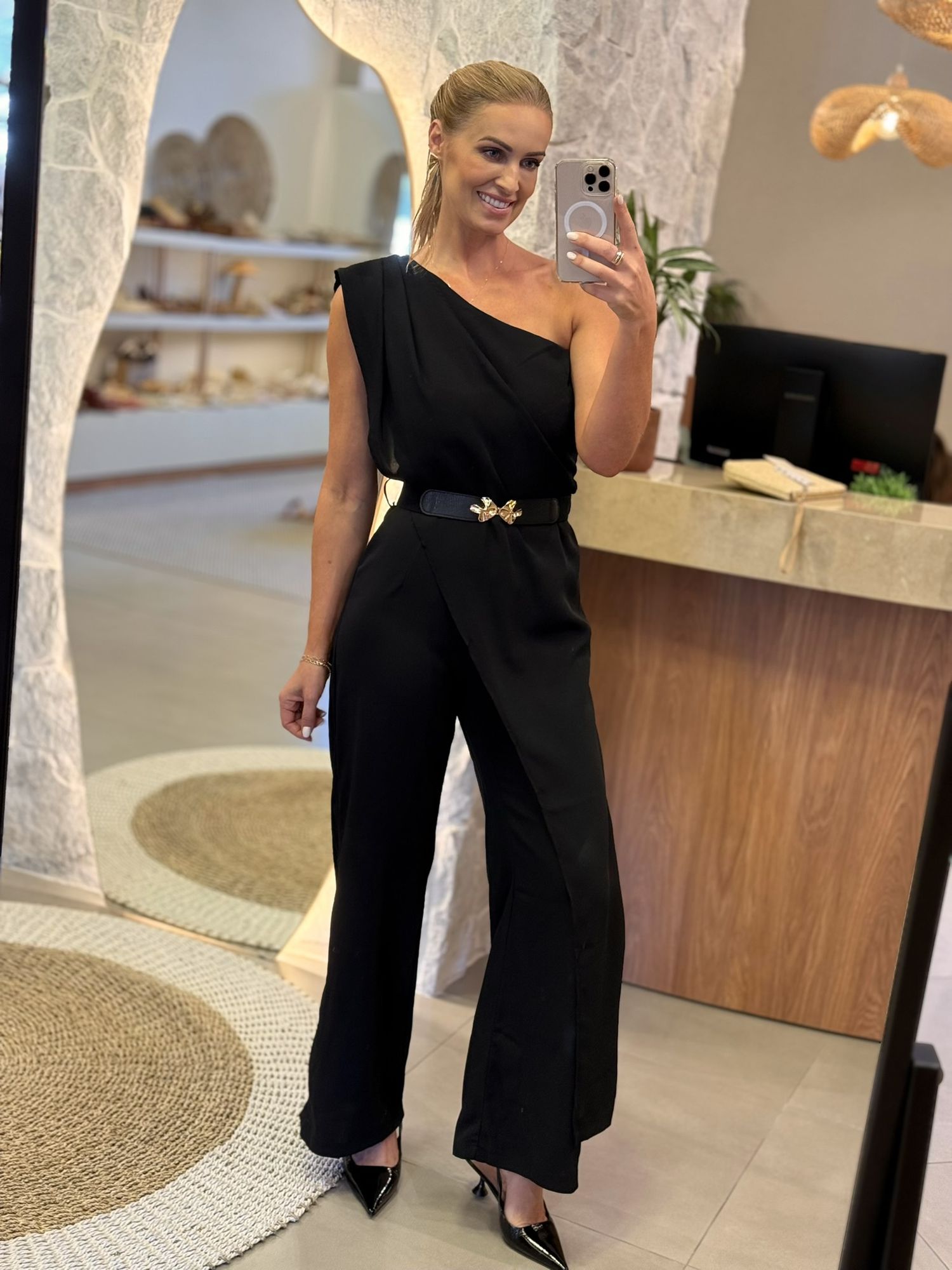 Macacão Le Bongã Um Ombro Só Perna Reta Preto 0611 