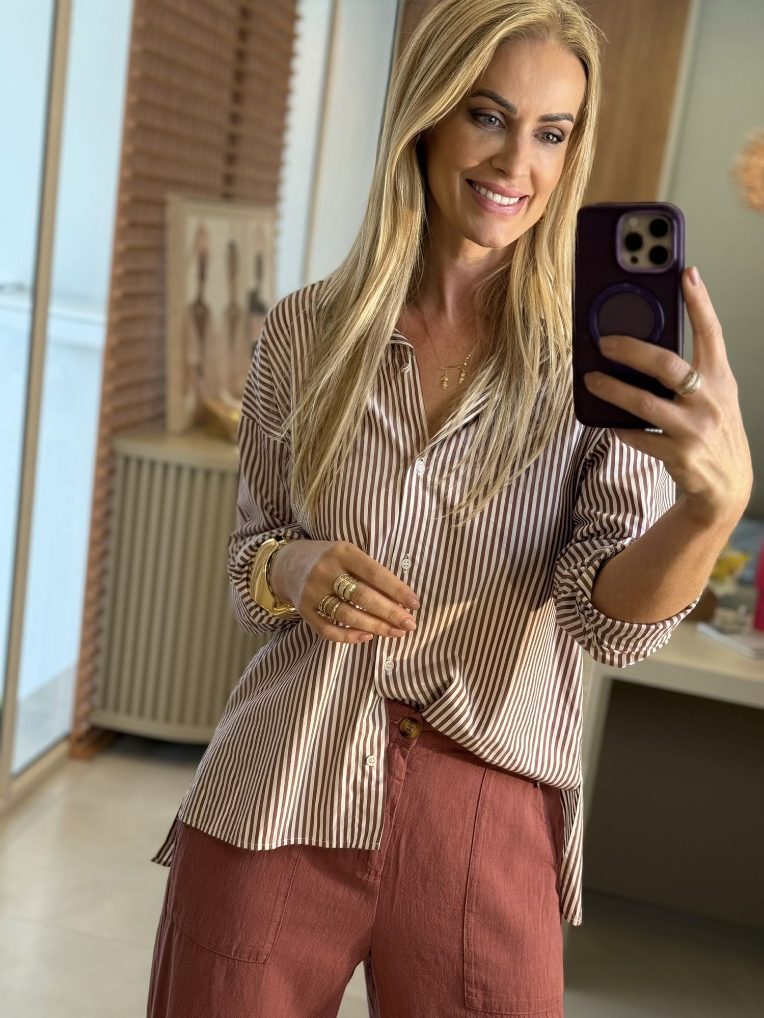 Camisa Nori Com Listras Em Marrom 0910