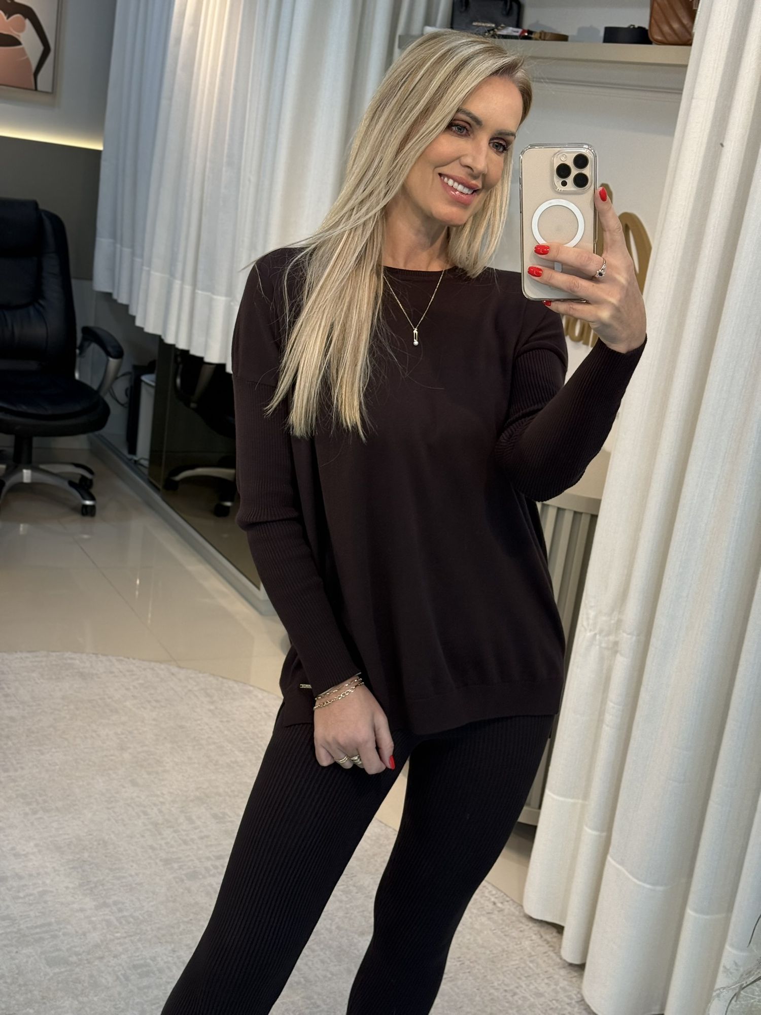Blusa Alongada Em Algodão Marrom 1007