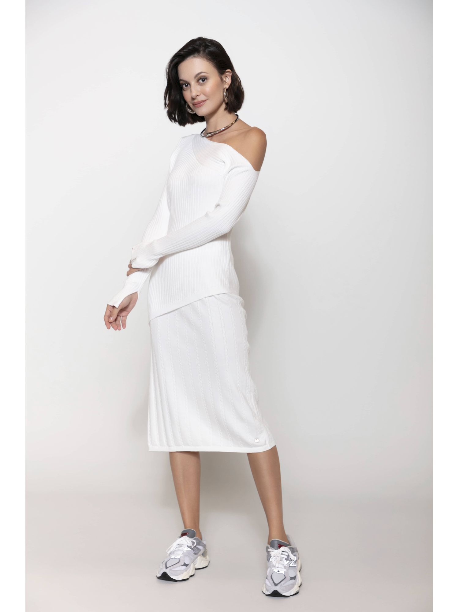 Blusa Biamar Canelada De Ombro Único Off White 1707 
