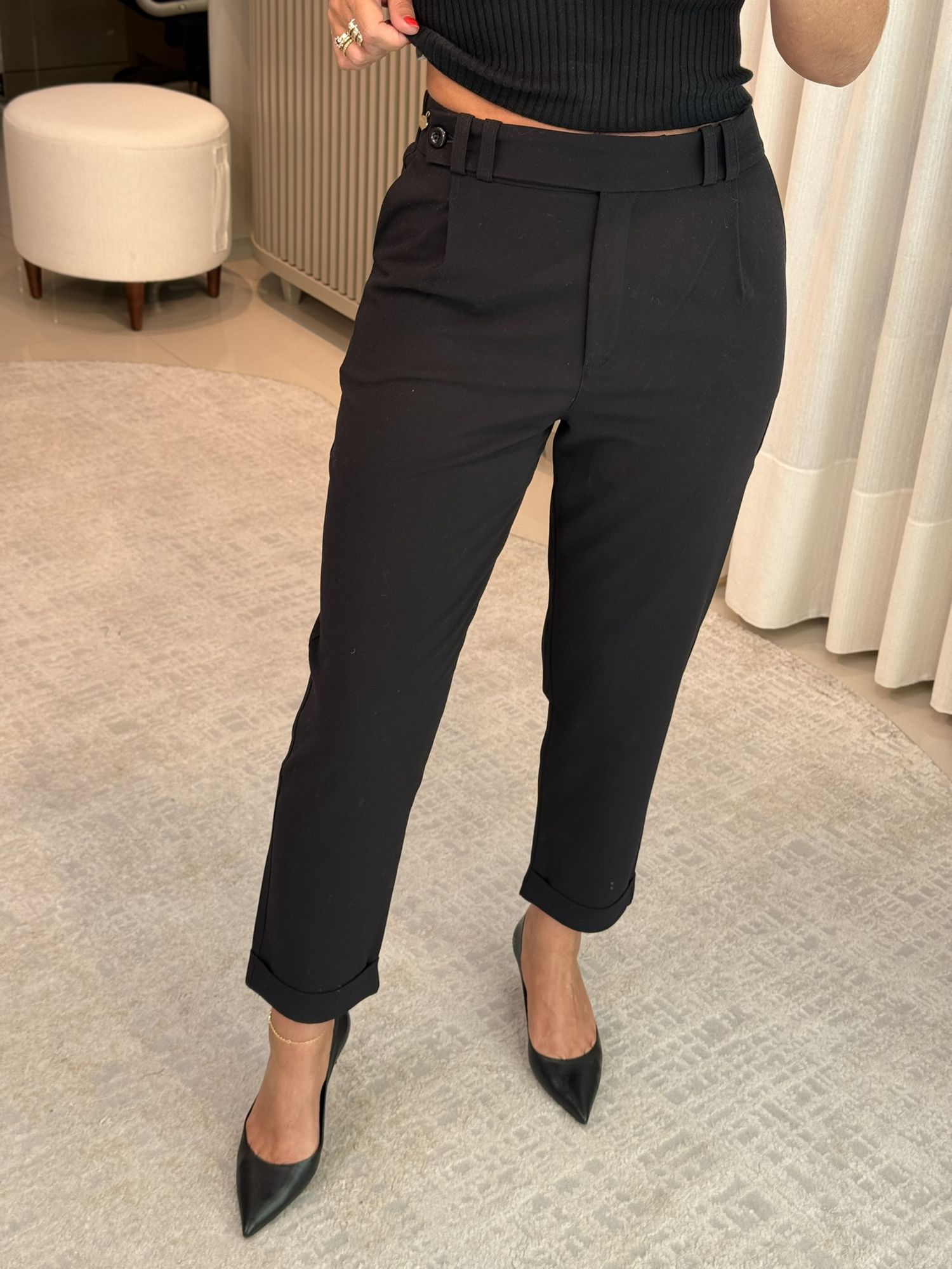 Calça Abenção Alfaiataria Com Bolso Faca Preto