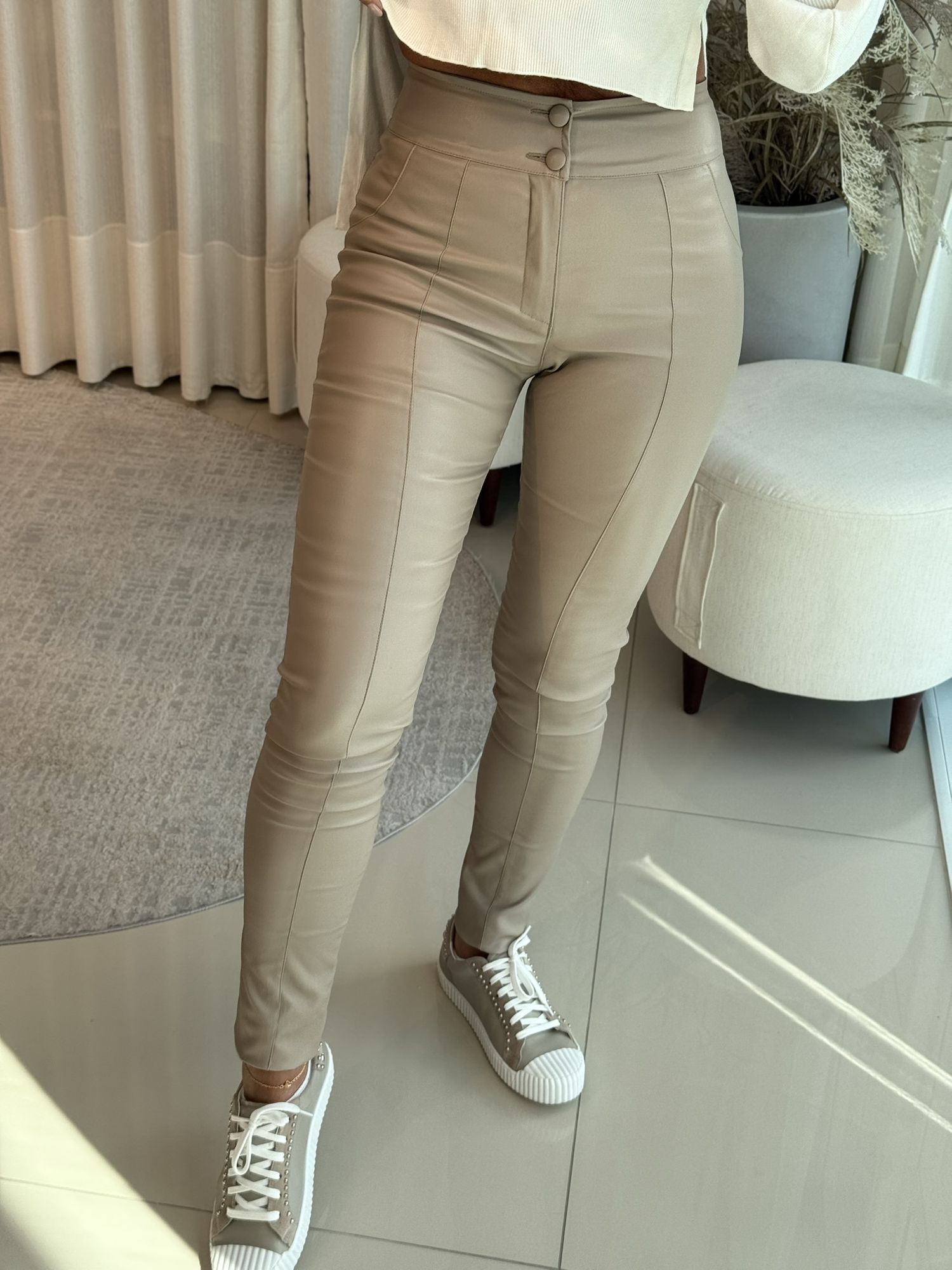 Calça Resinada Com Bolso Fendi 