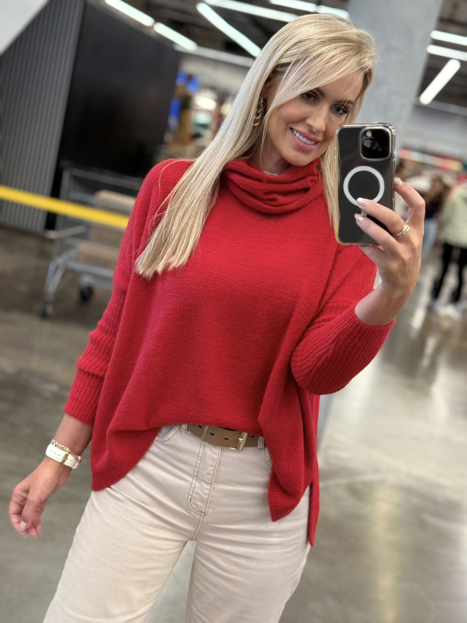 Blusa Biamar De Fio Pluma Com Gola Boba Vermelho