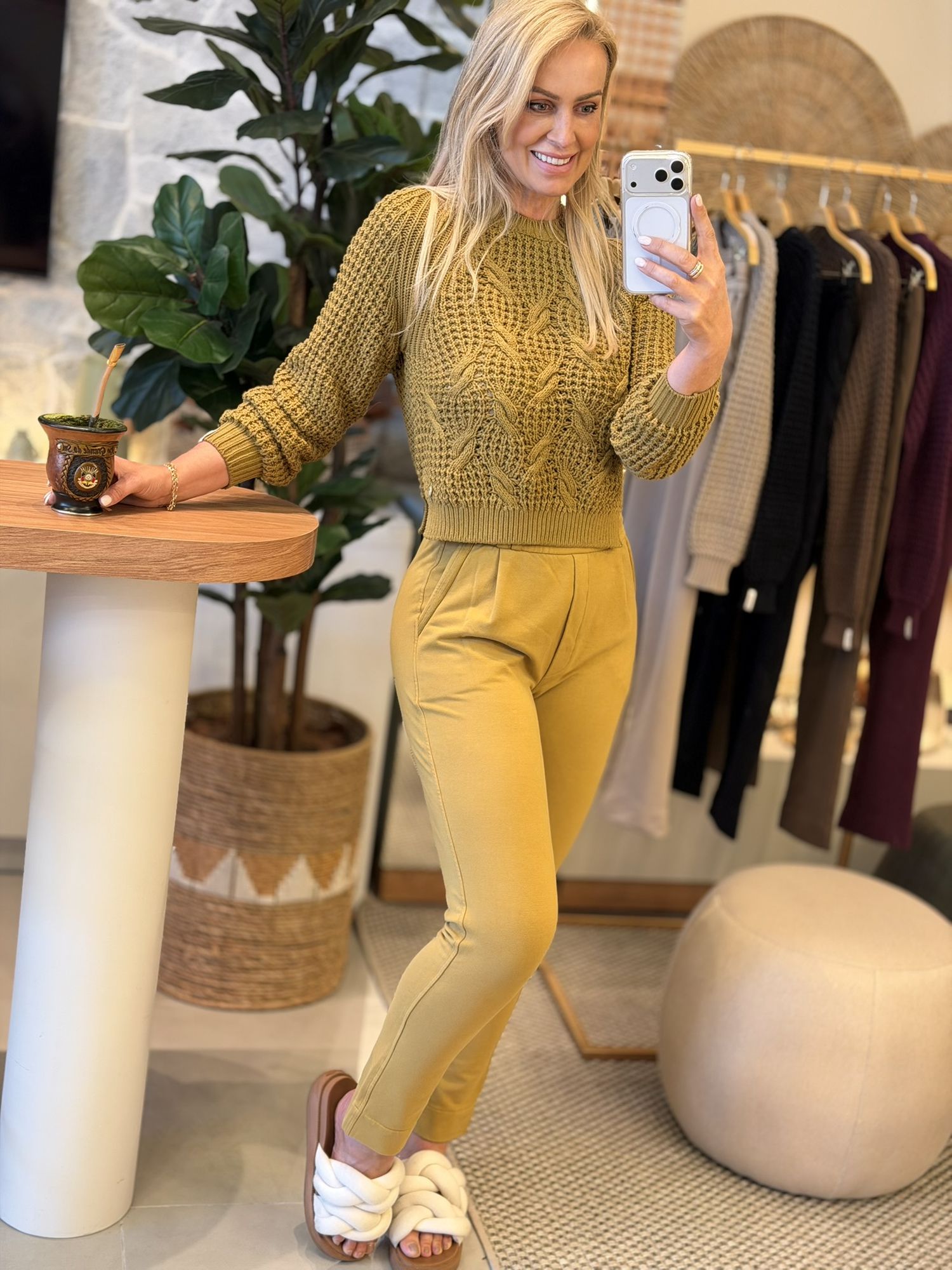 Blusa Biamar Com Tecimento de folhas Pistache 0801 