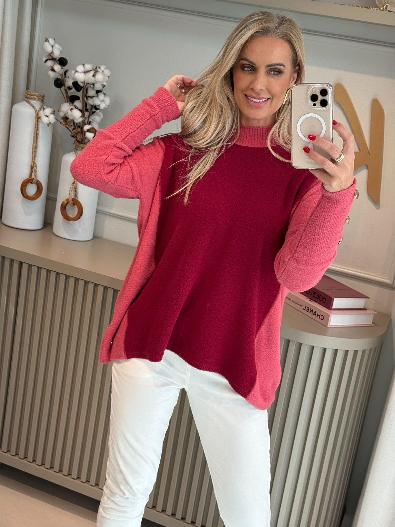 Blusa Abenção De Fio Pluma Ampla Cereja 1306