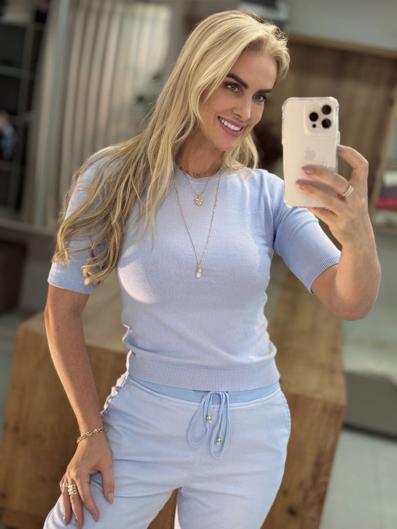 Blusa De Algodão Azul Céu 